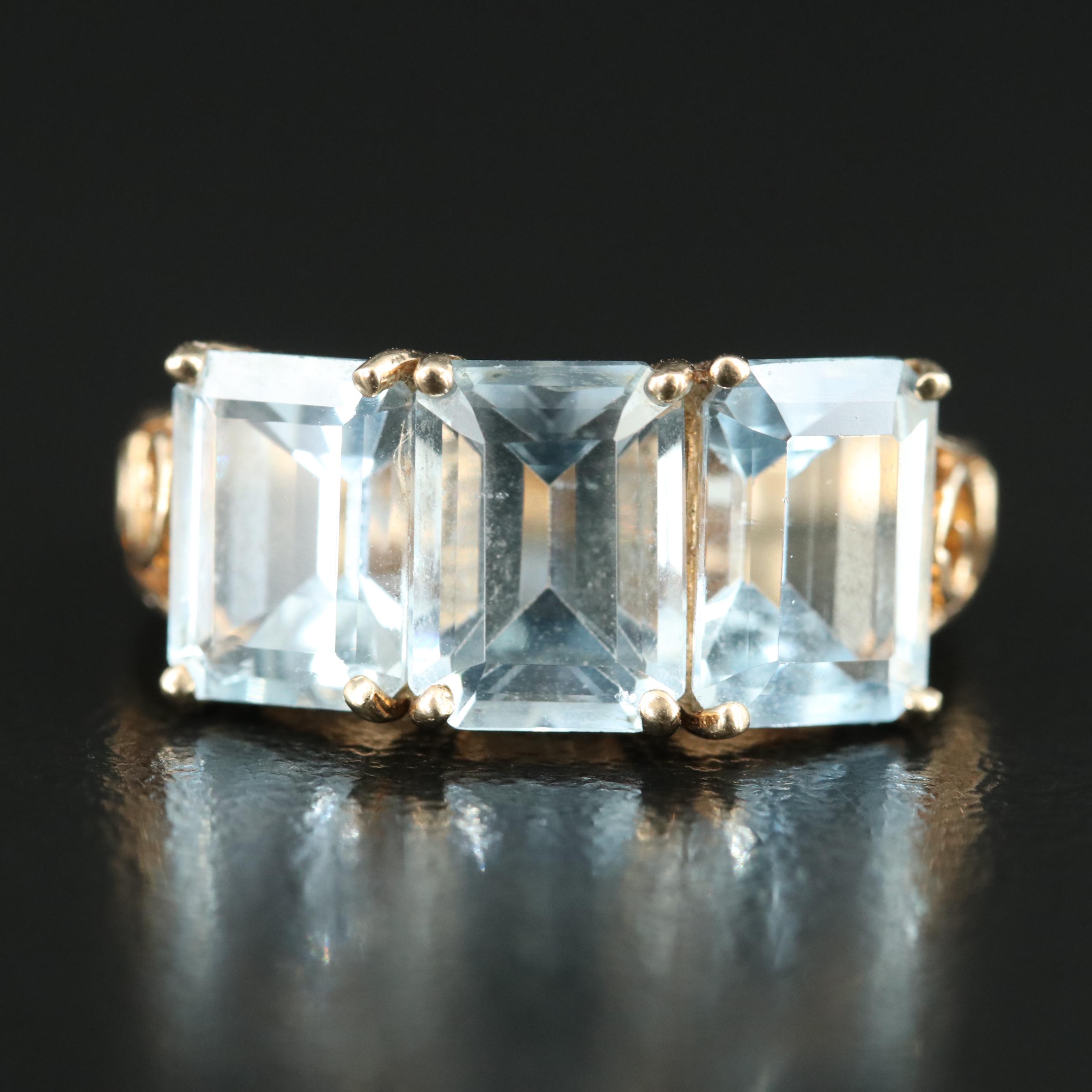 10K Aquamarine Three Stone Ring