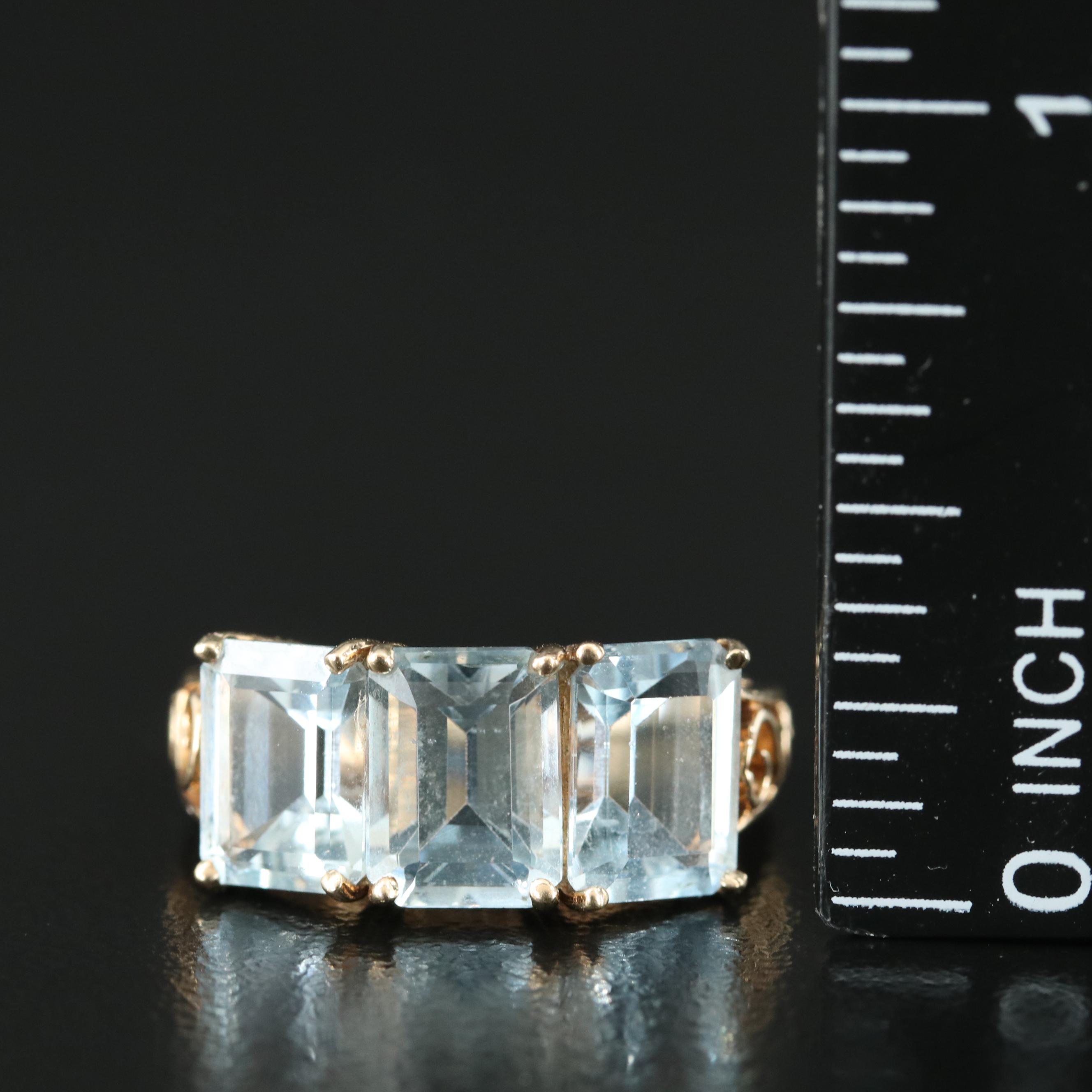 10K Aquamarine Three Stone Ring