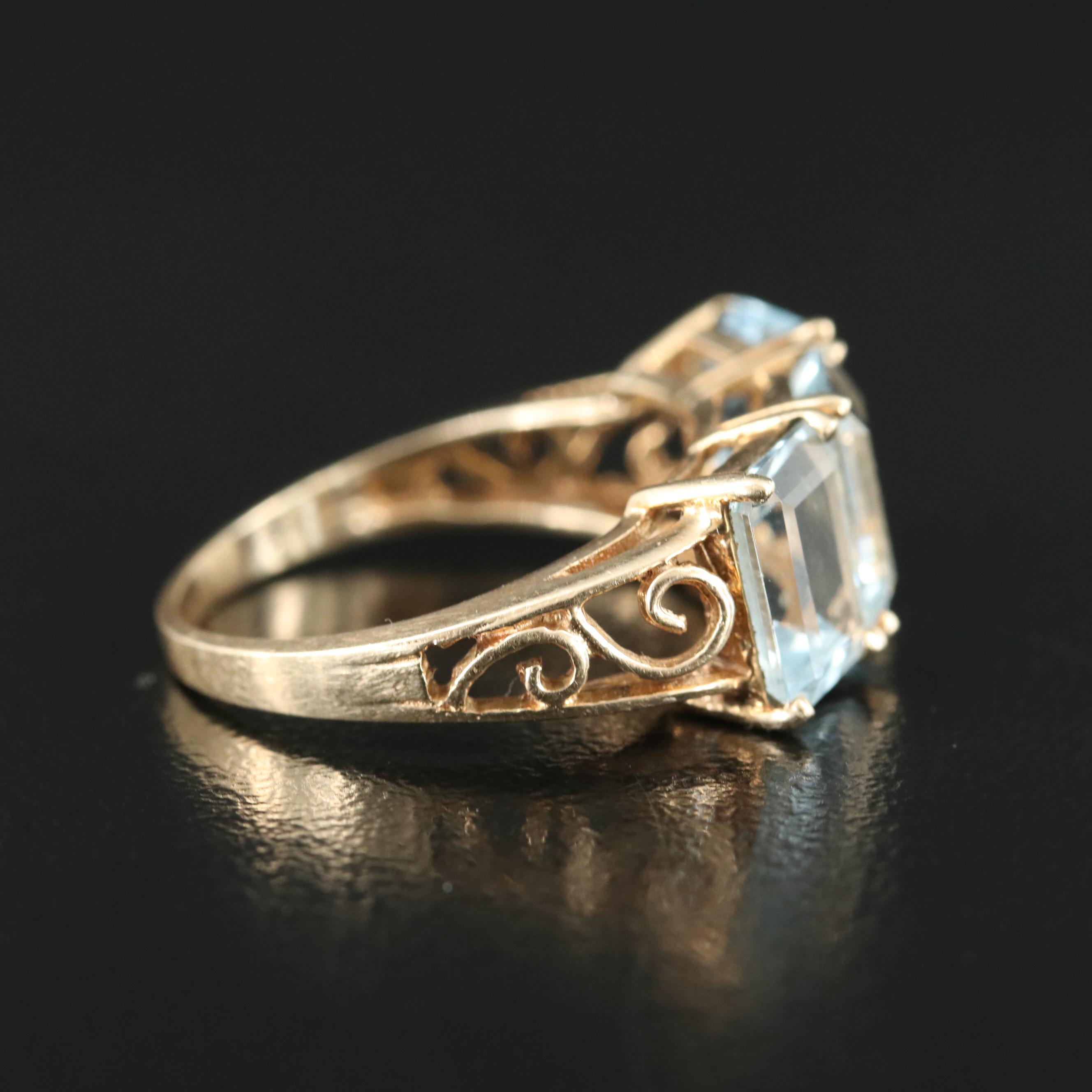 10K Aquamarine Three Stone Ring