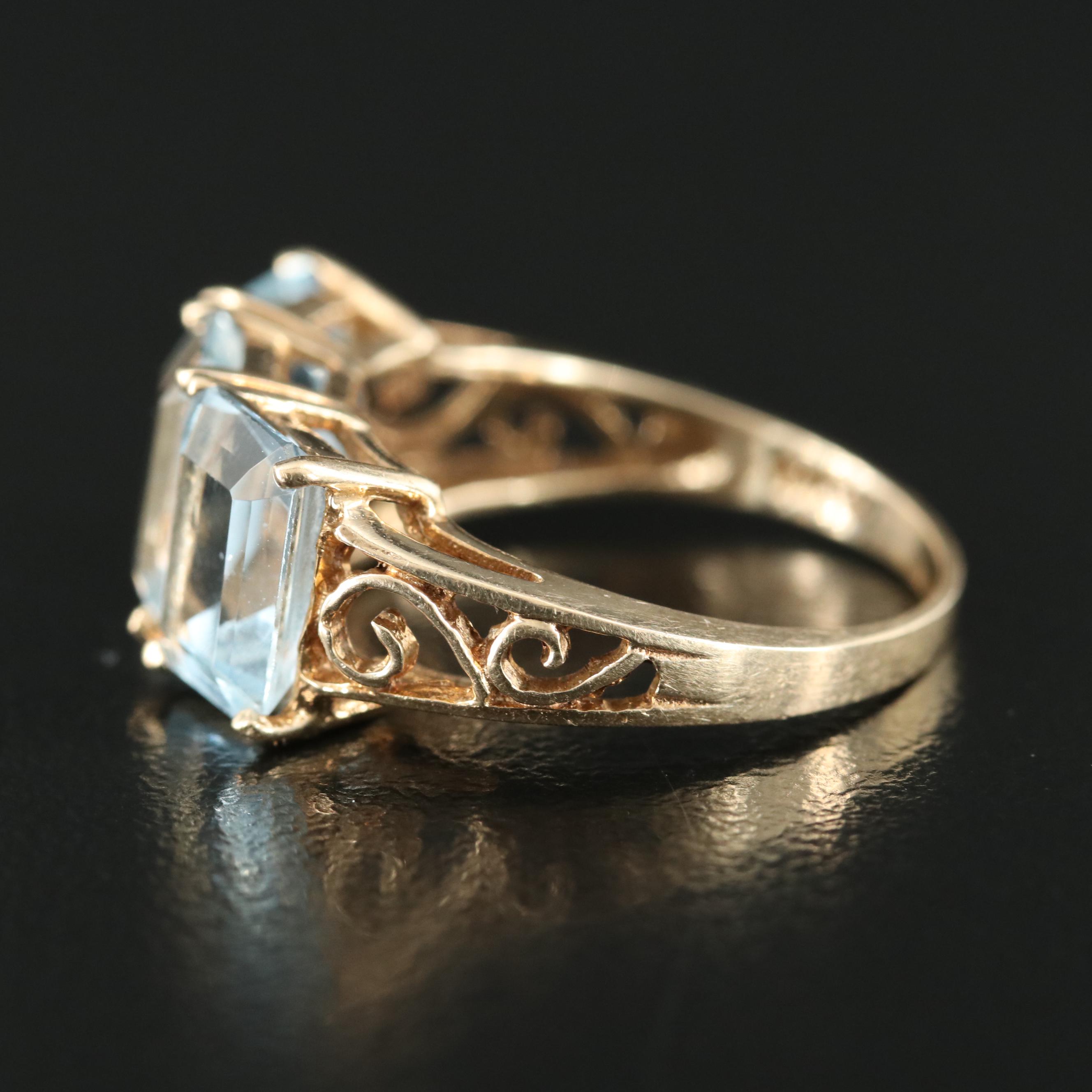 10K Aquamarine Three Stone Ring