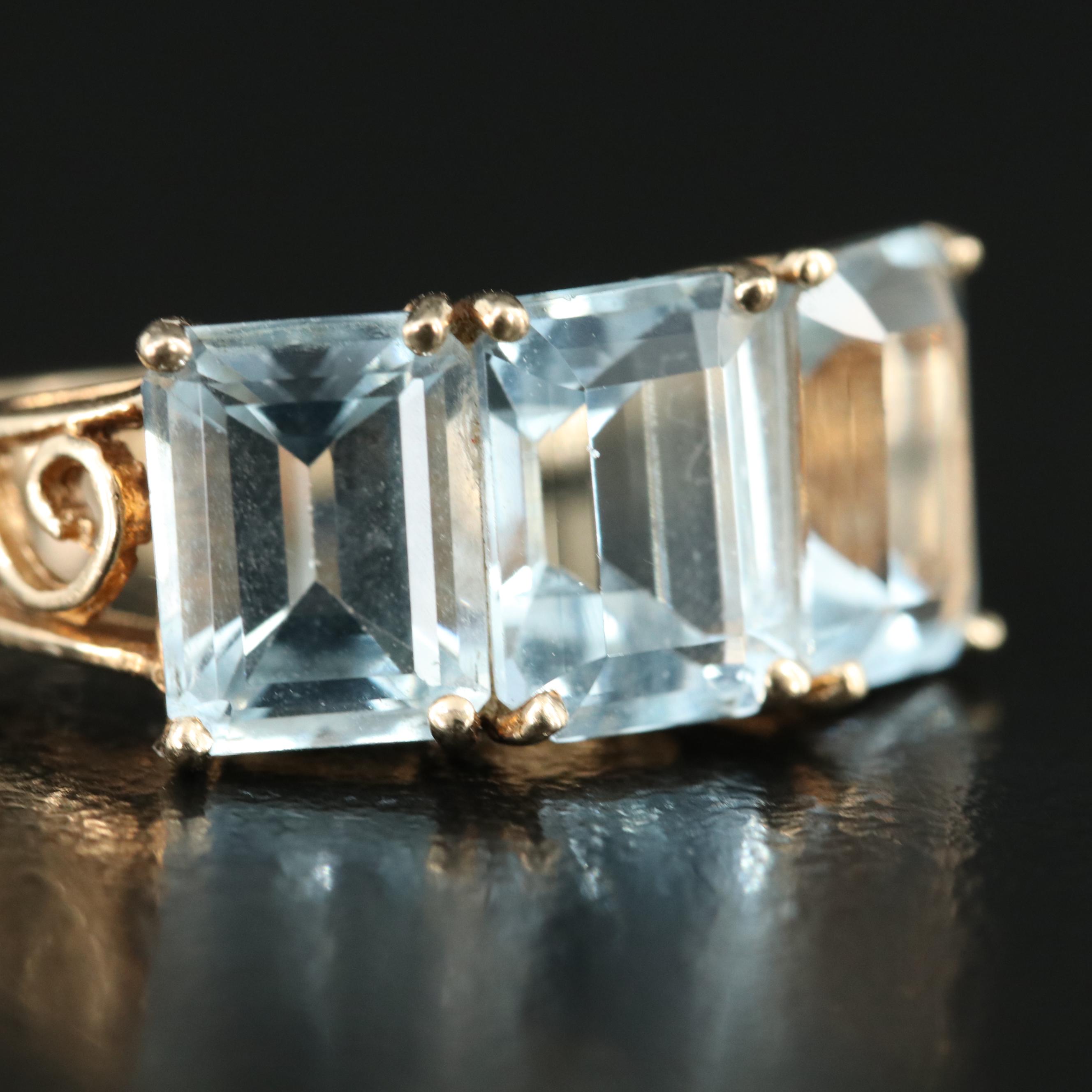 10K Aquamarine Three Stone Ring