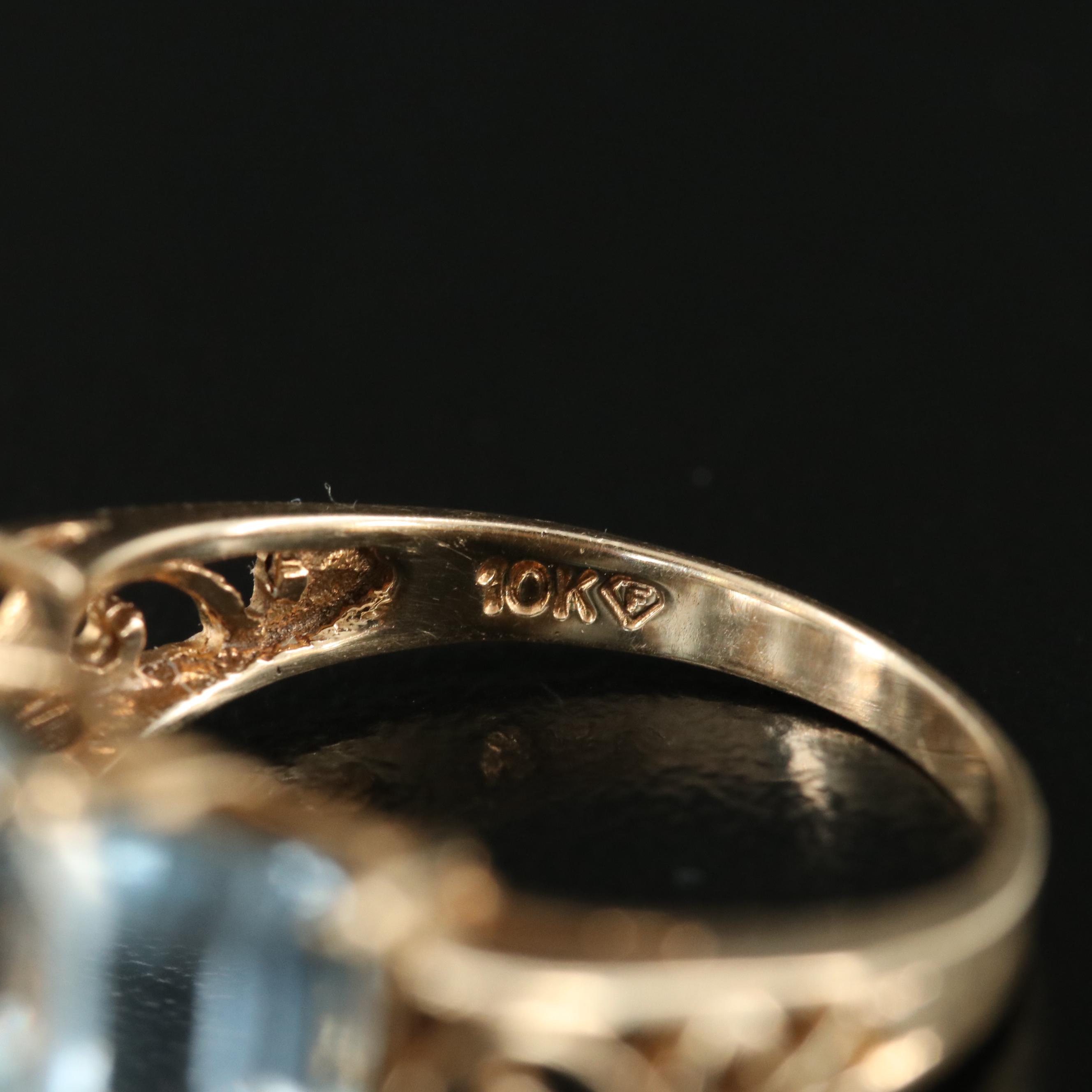 10K Aquamarine Three Stone Ring