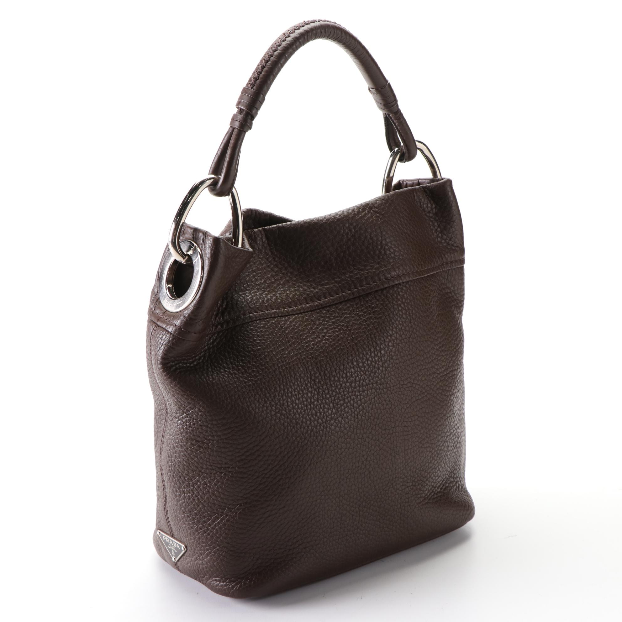 Prada Shoulder Sac Bag in Caffé Vitello Daino Leather with Box