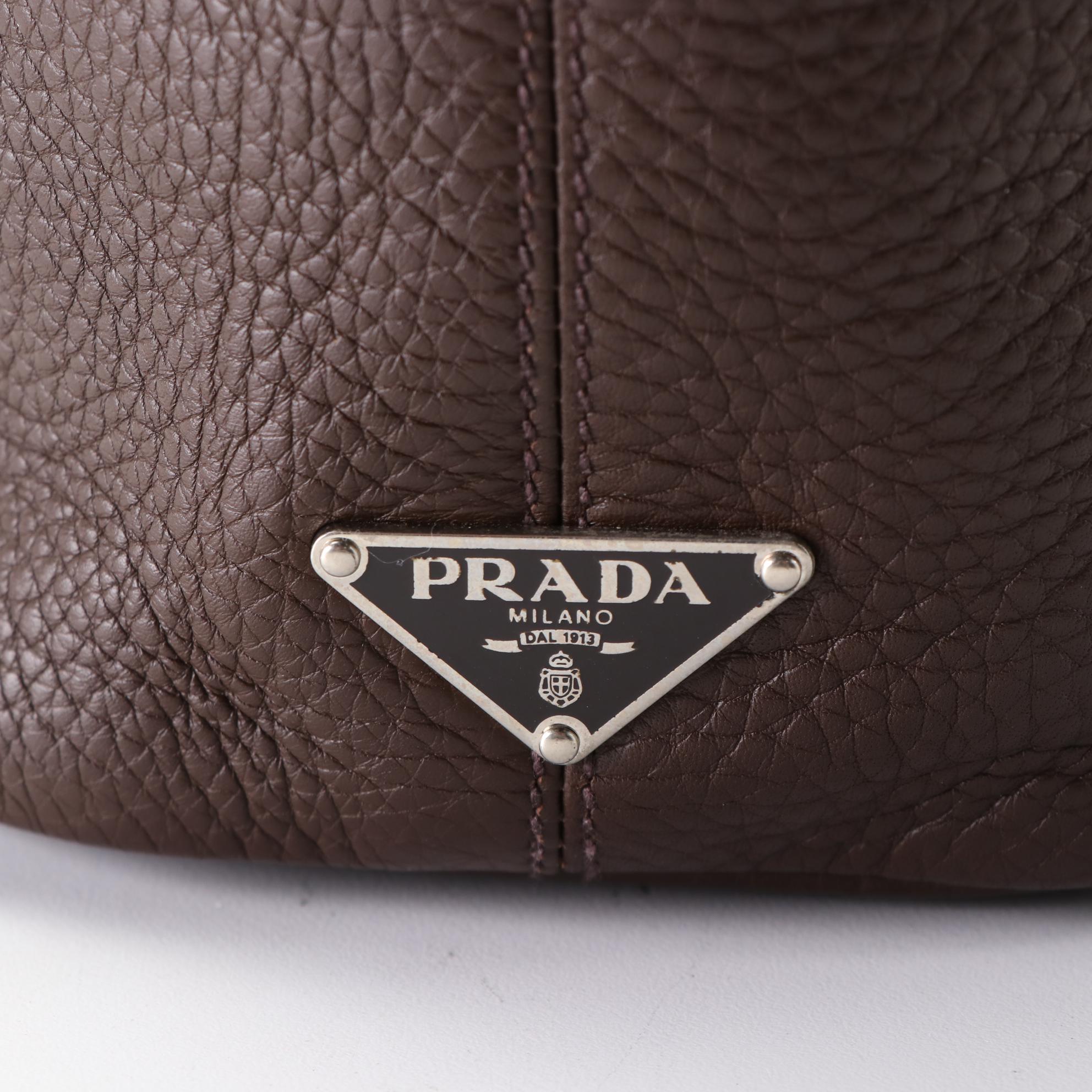 Prada Shoulder Sac Bag in Caffé Vitello Daino Leather with Box