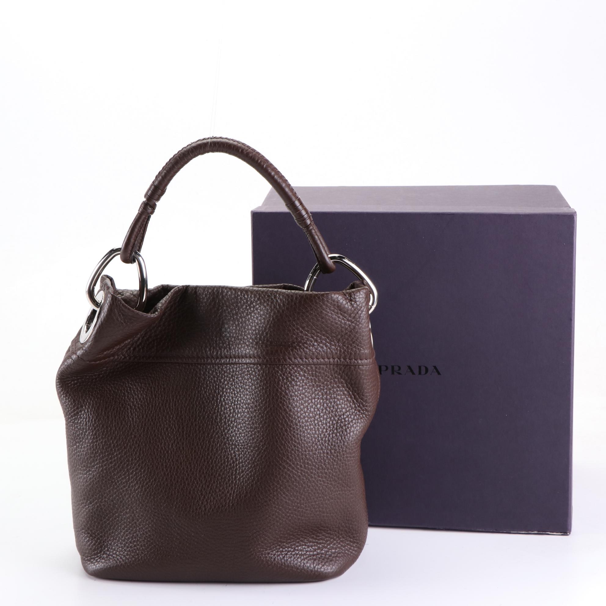 Prada Shoulder Sac Bag in Caffé Vitello Daino Leather with Box