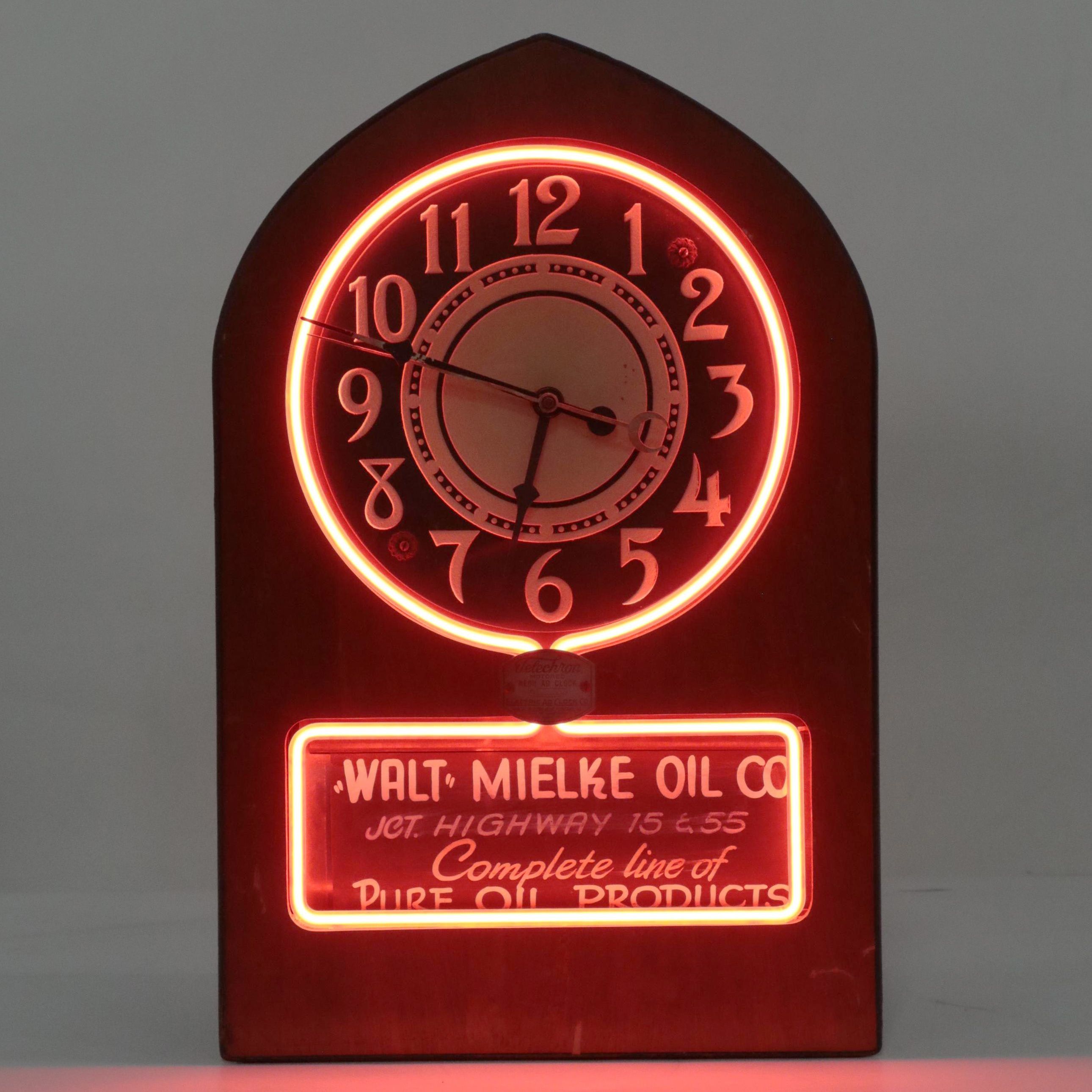 Telechron Motorized Neon Rotating Advertising Clock, 1930s