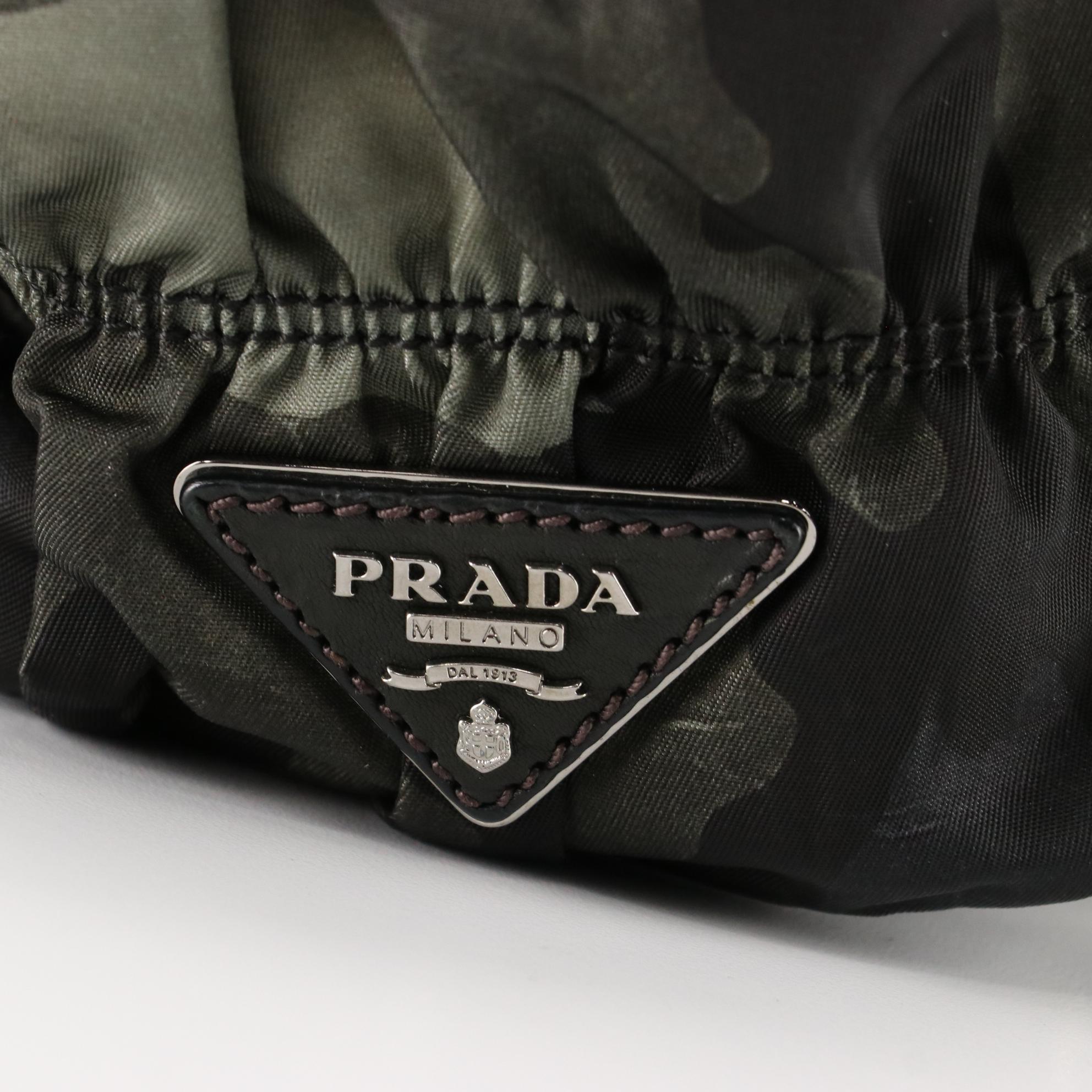 Prada Camo Ruched Nylon Tessuto and Leather Handbag