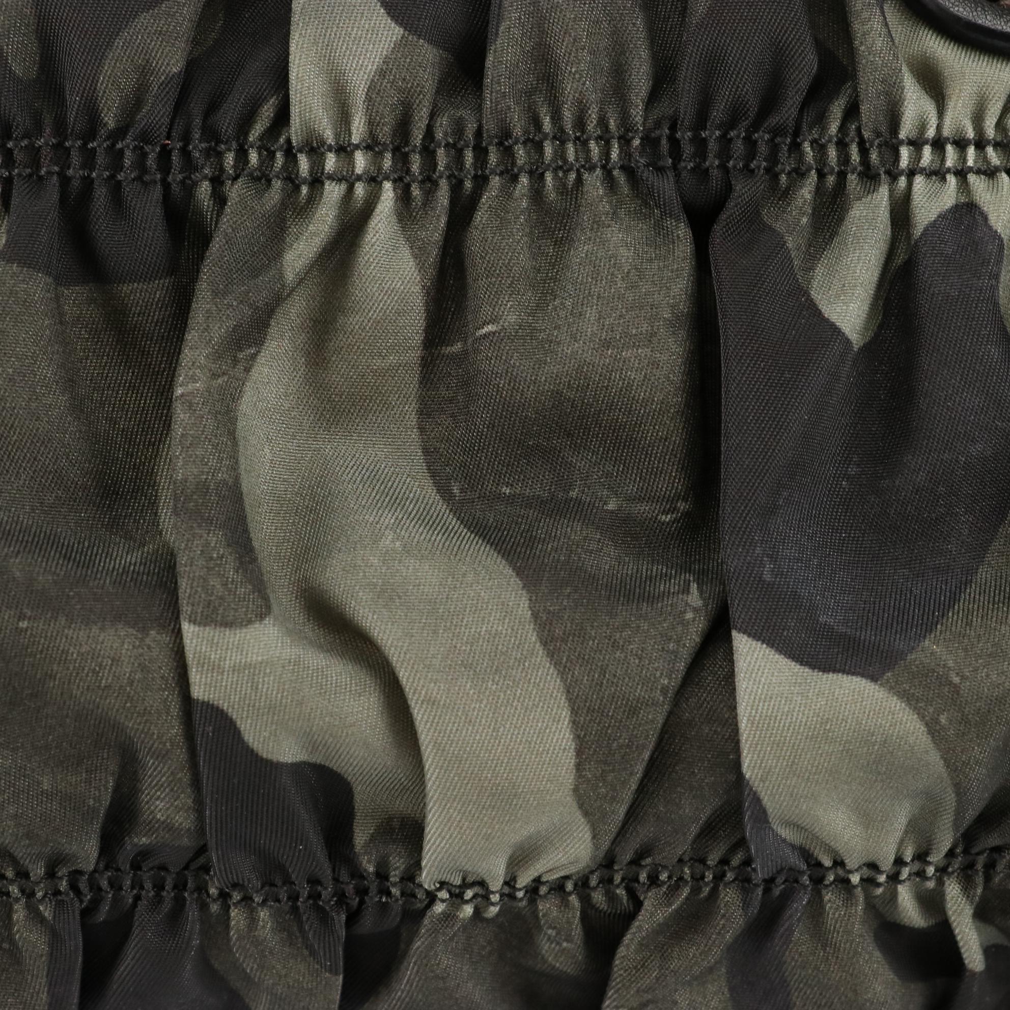 Prada Camo Ruched Nylon Tessuto and Leather Handbag