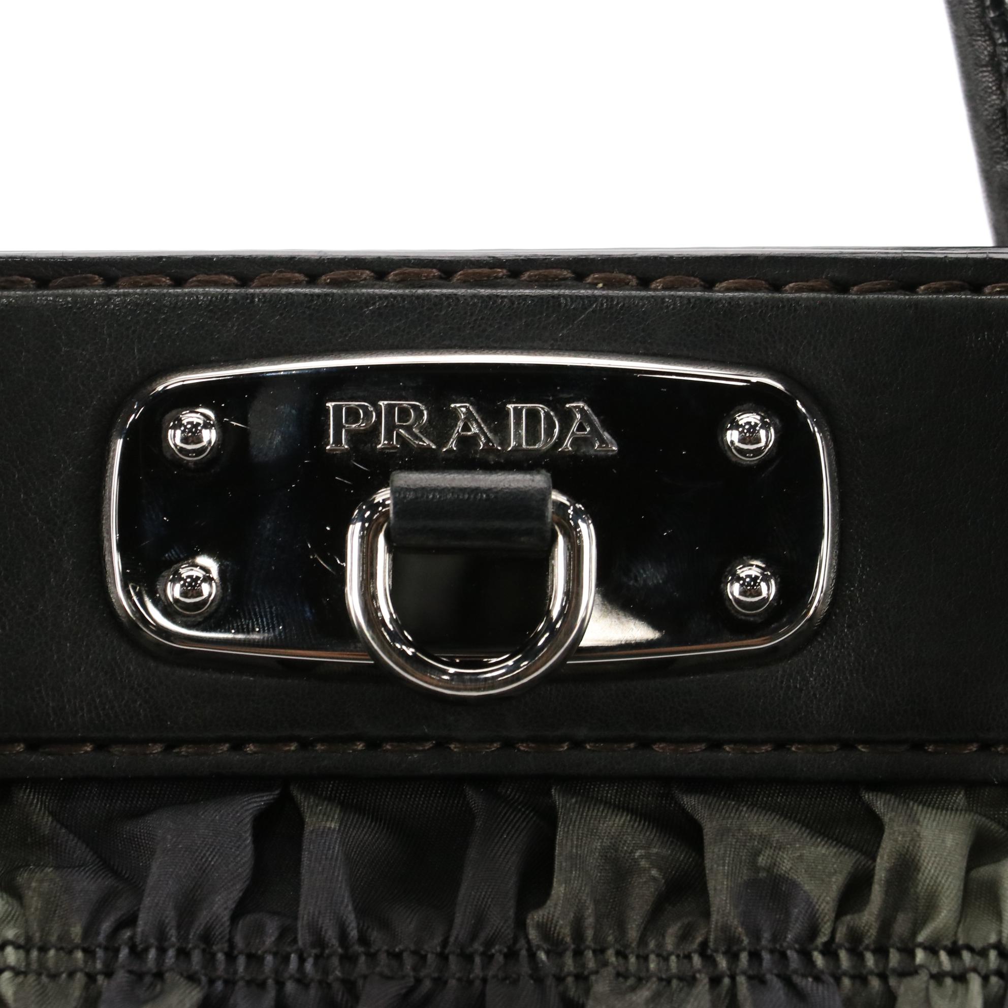 Prada Camo Ruched Nylon Tessuto and Leather Handbag