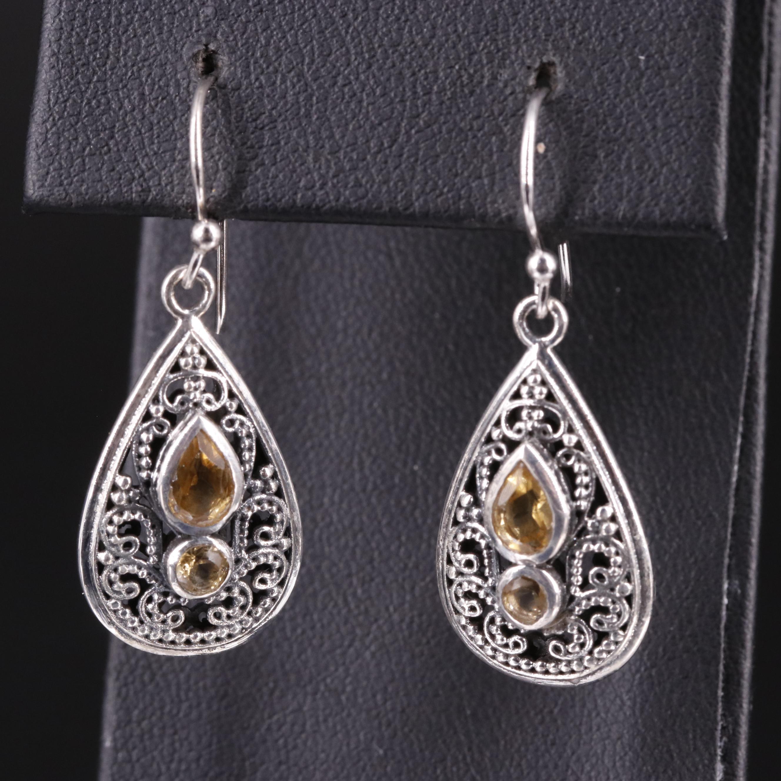 Sterling Citrine Dangle Earrings