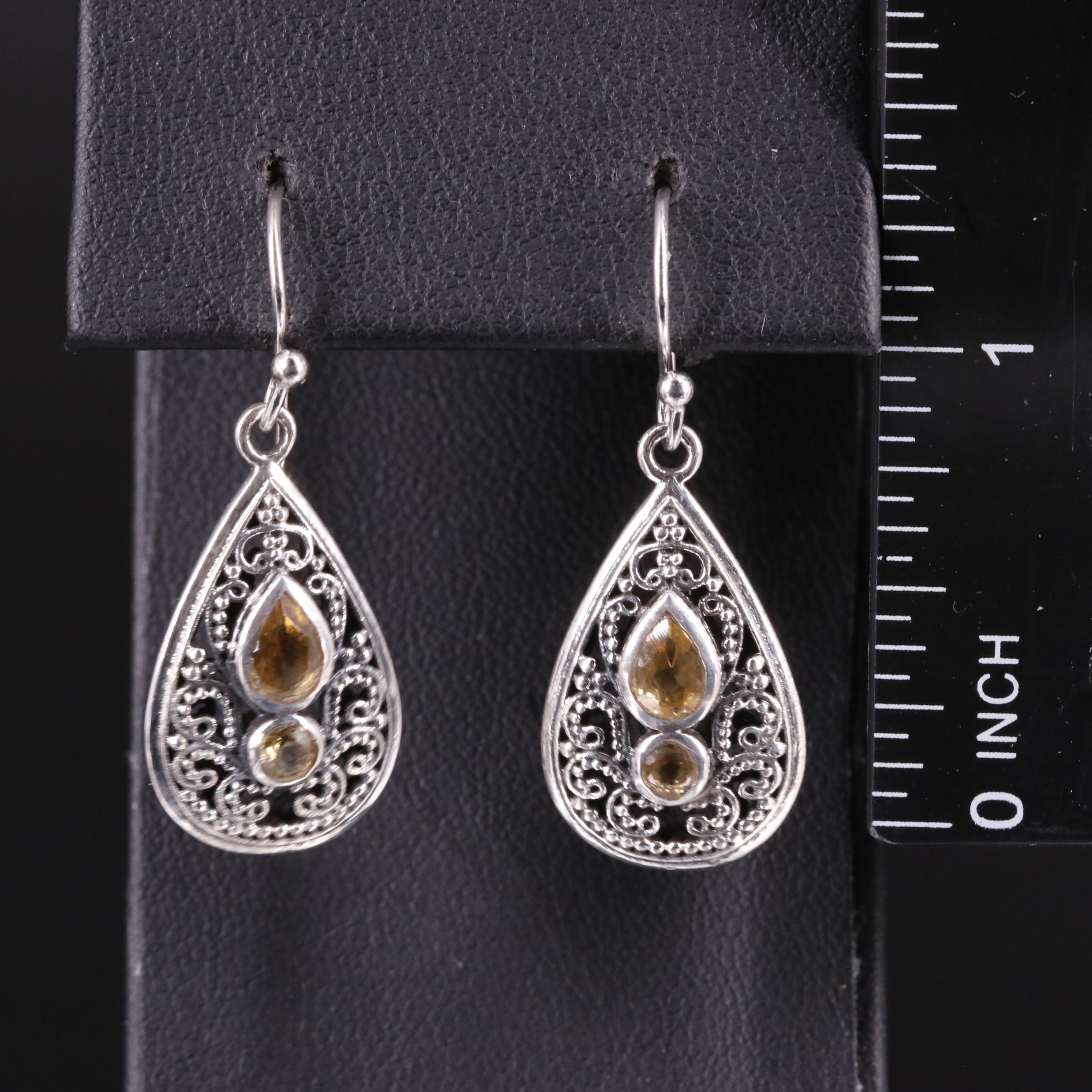 Sterling Citrine Dangle Earrings