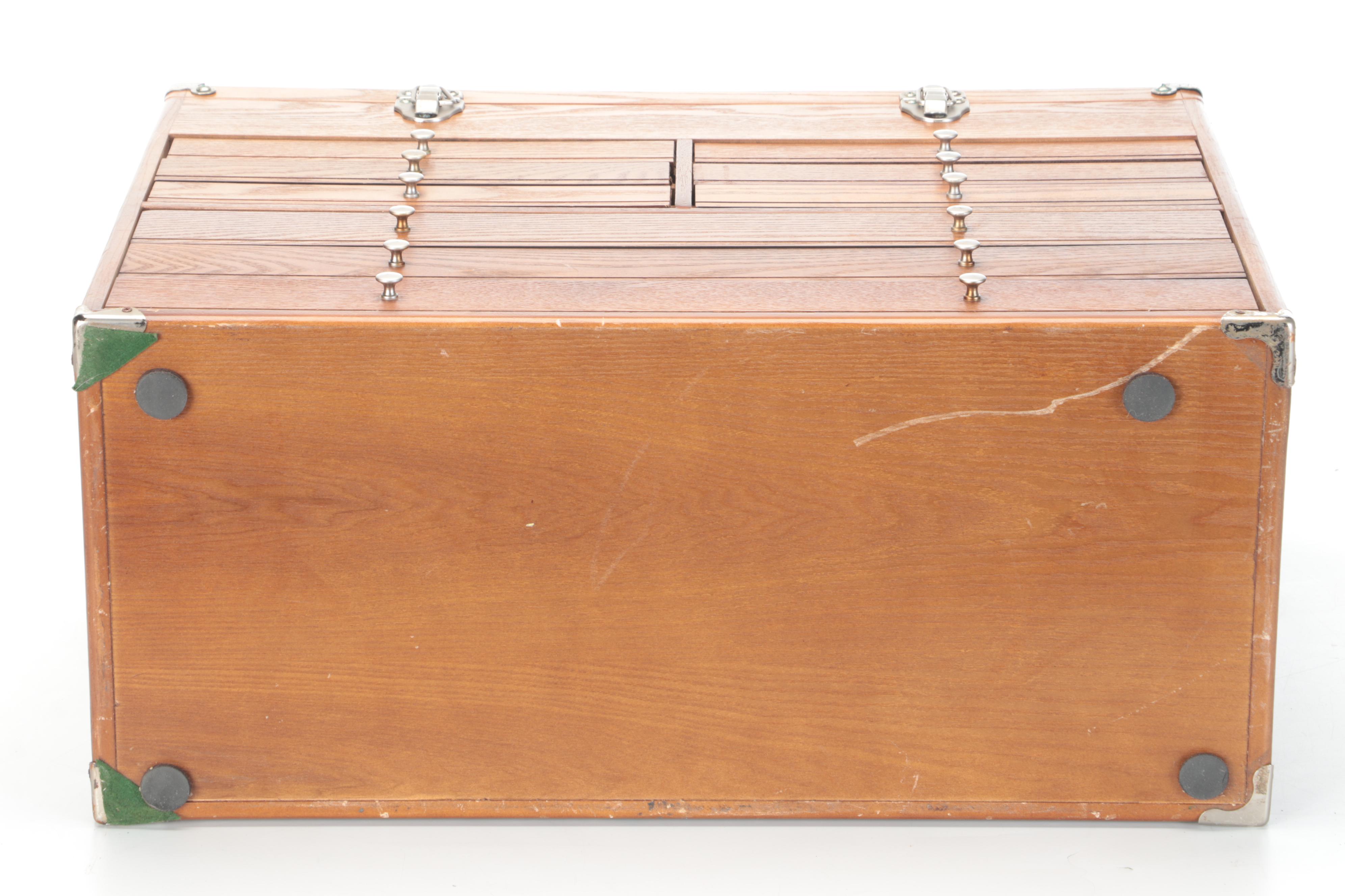 Oak Finish Wood Machinists Tool Box, Late 20th Century