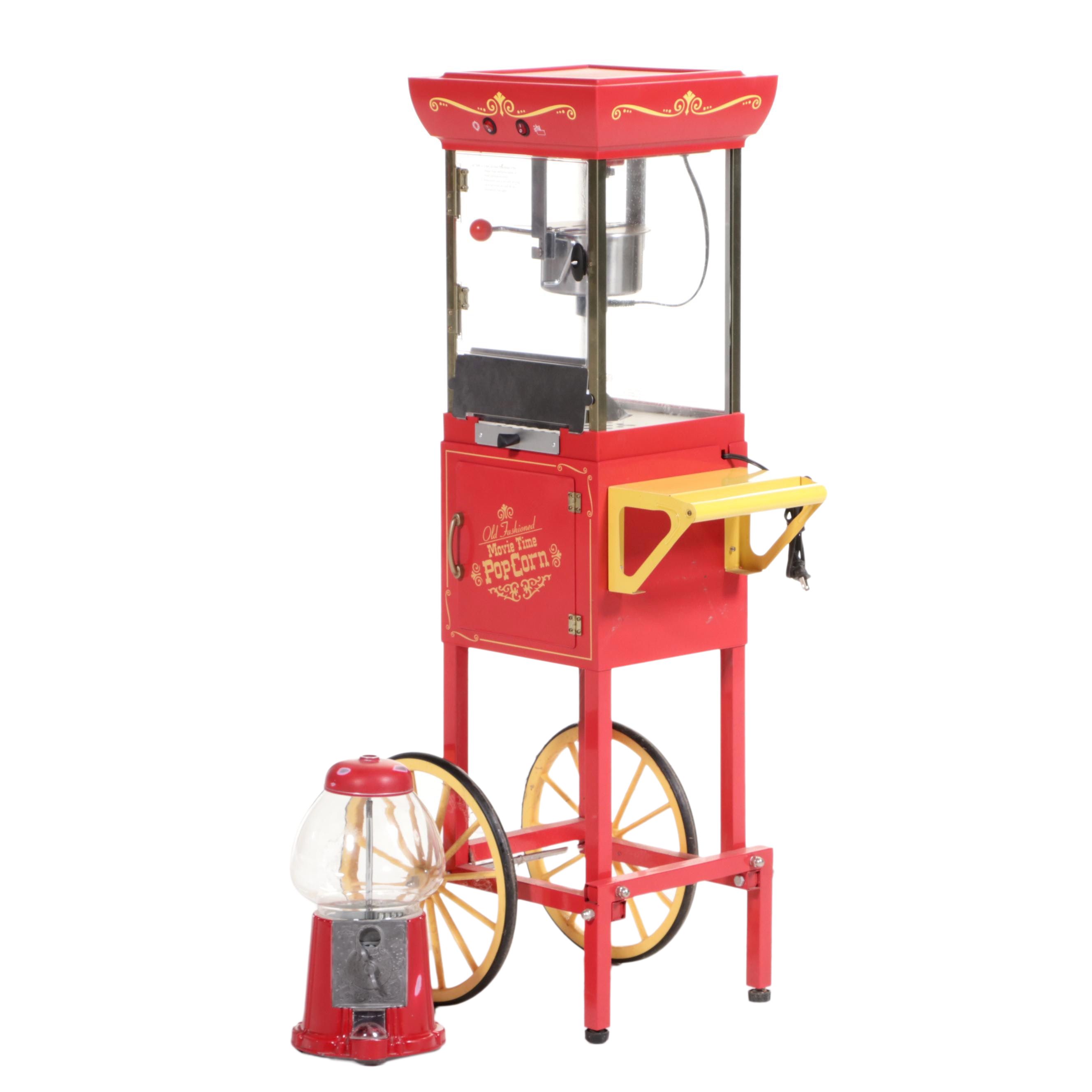 Old Fashioned Movie Popcorn Machine and Carousel Gumball Candy Dispenser