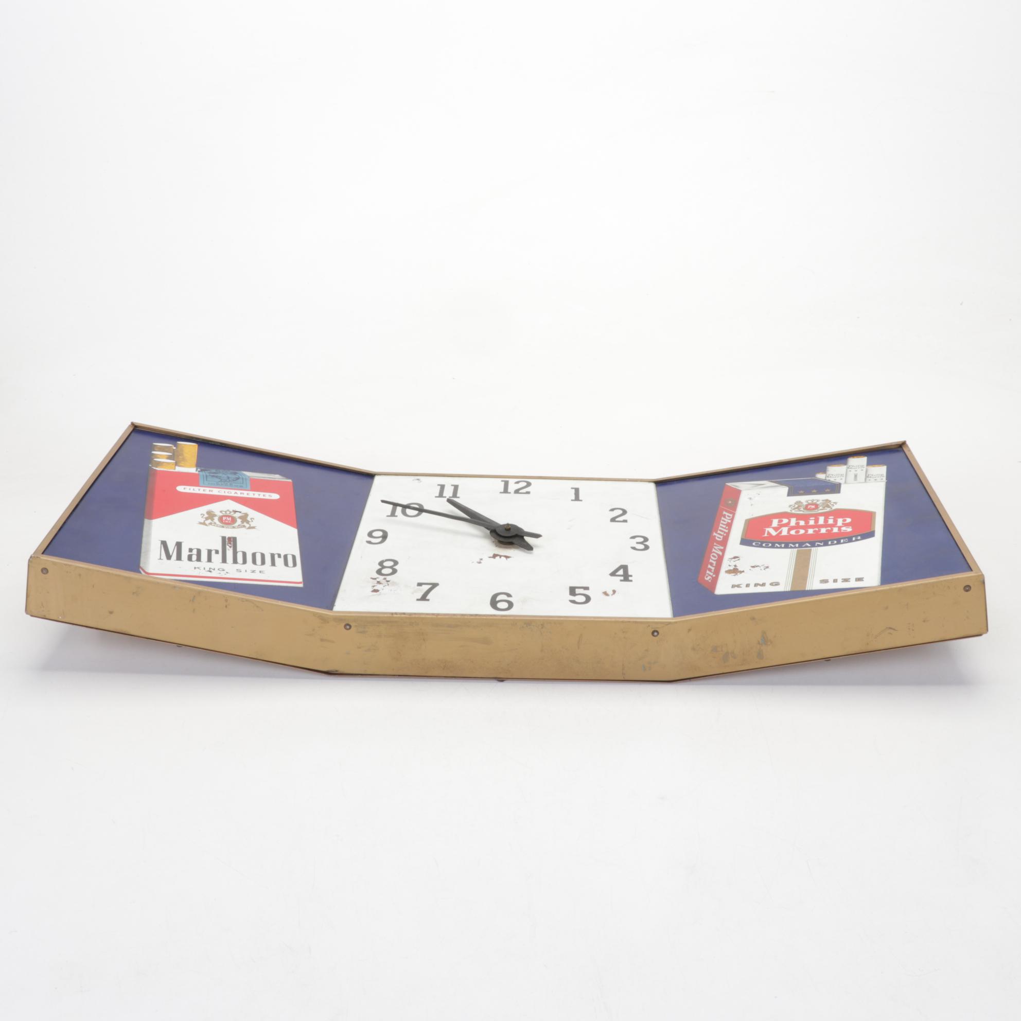 Dash Display Metal Marlboro and Philip Morris Advertising Clock, Mid-20th C.