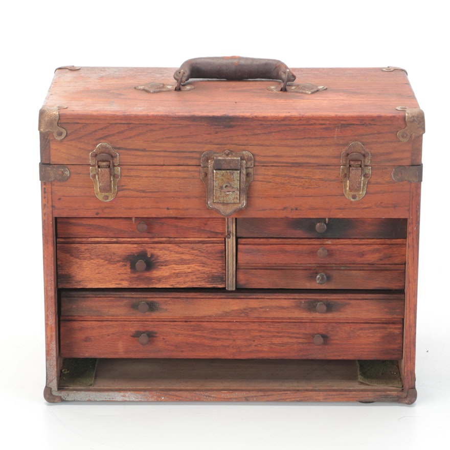 Oak Wood Machinists Tool Box, Early to Mid-20th Century