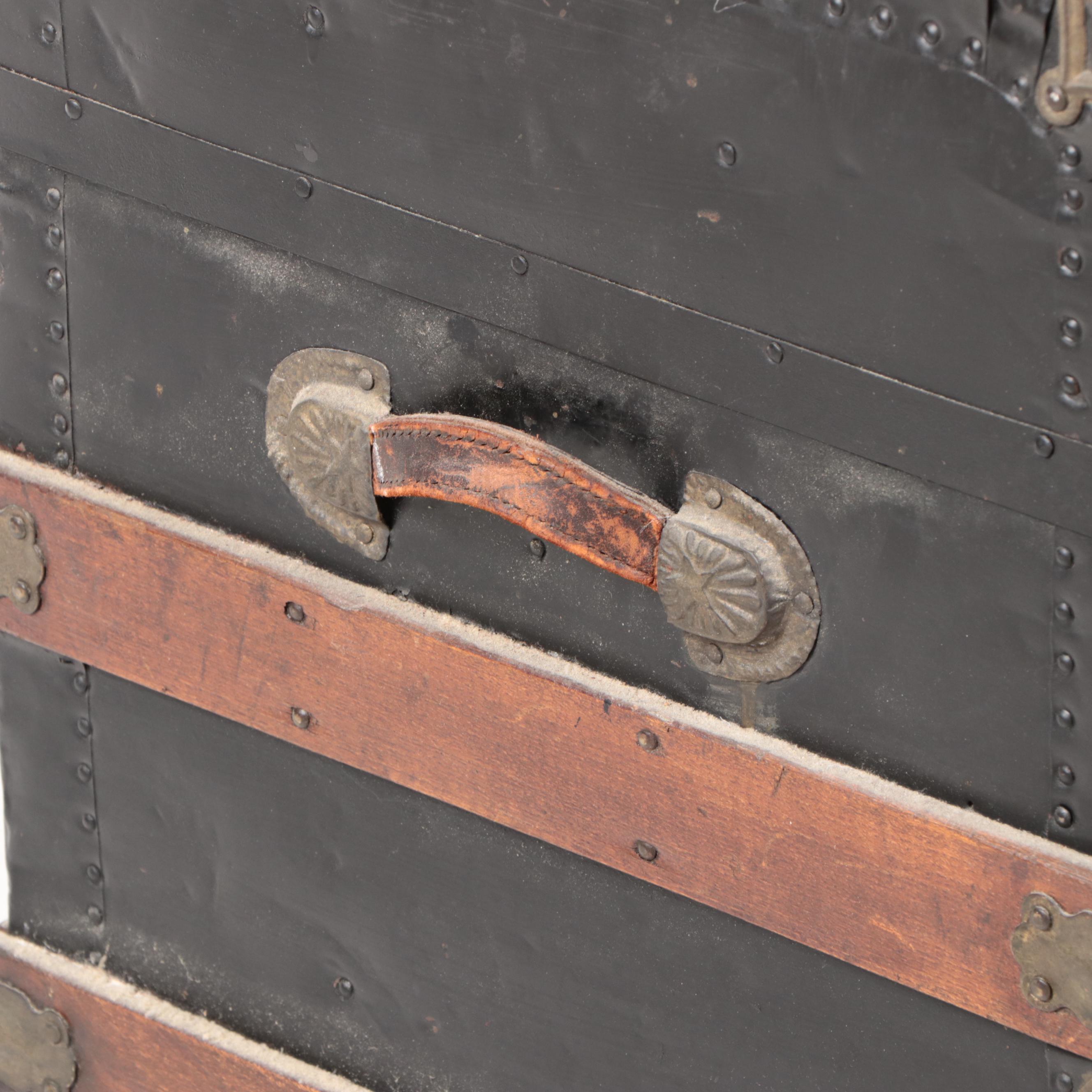 Late Victorian Metal-Clad and Slatted Wood Steamer Trunk
