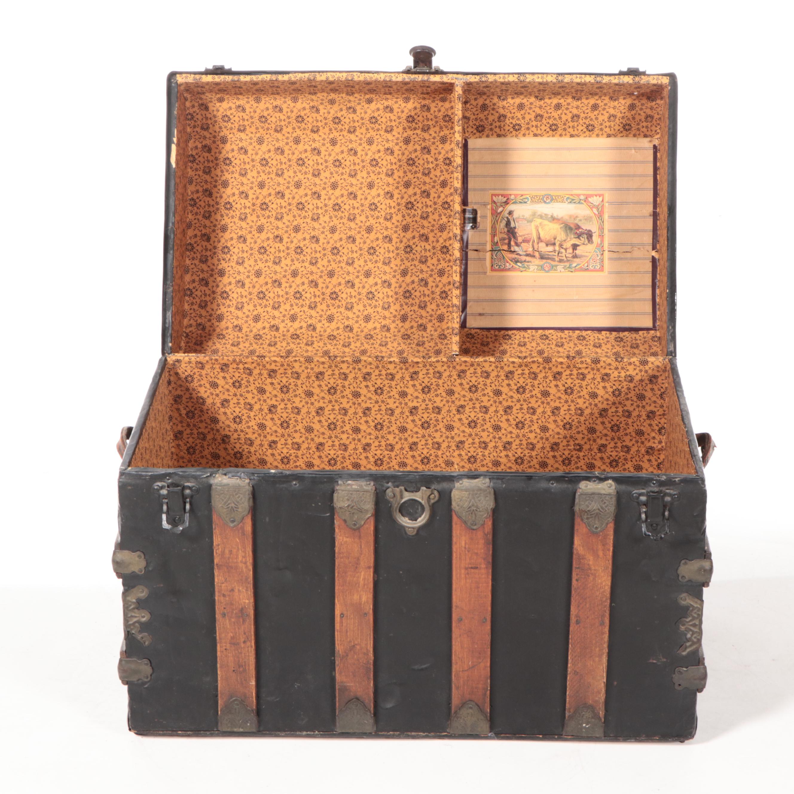 Late Victorian Metal-Clad and Slatted Wood Steamer Trunk