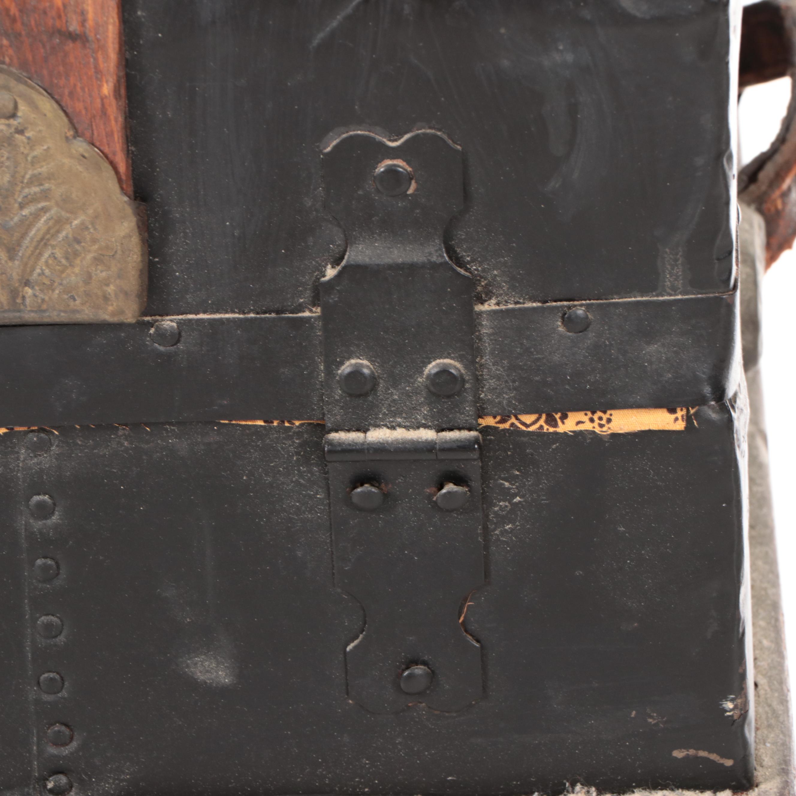 Late Victorian Metal-Clad and Slatted Wood Steamer Trunk