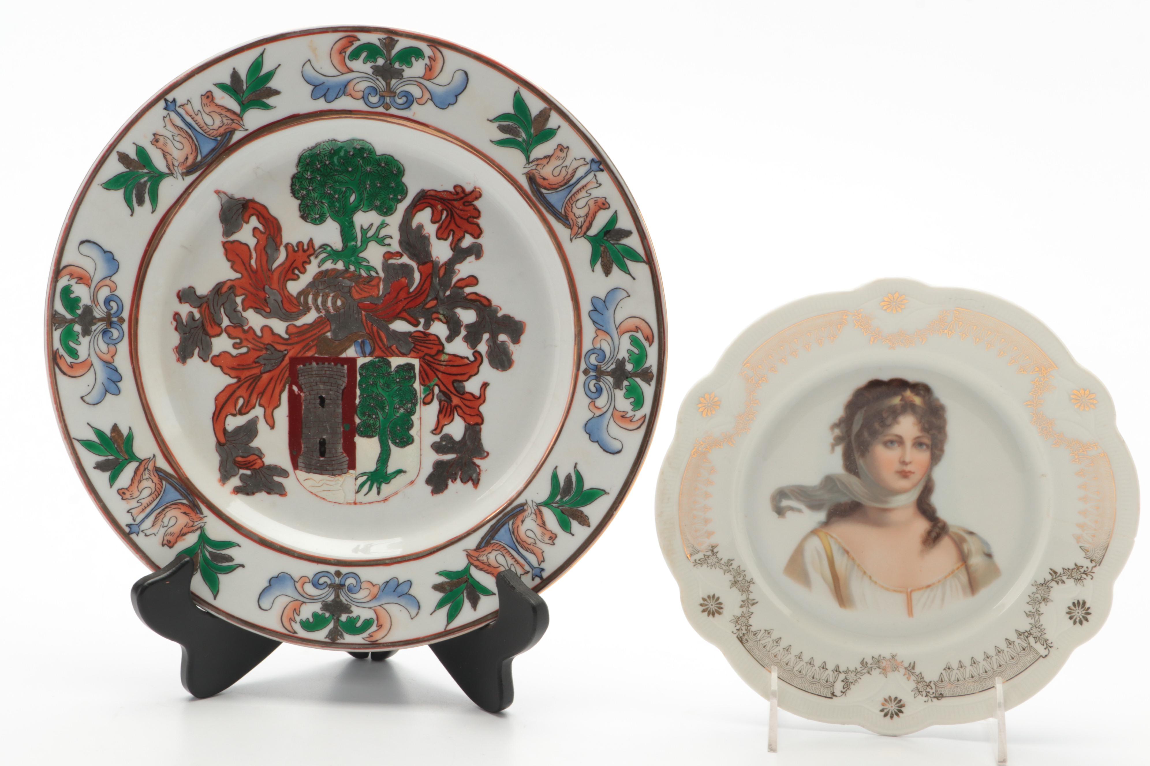 Hand Decorated Japanese Porcelain Portrait Ware and Plate