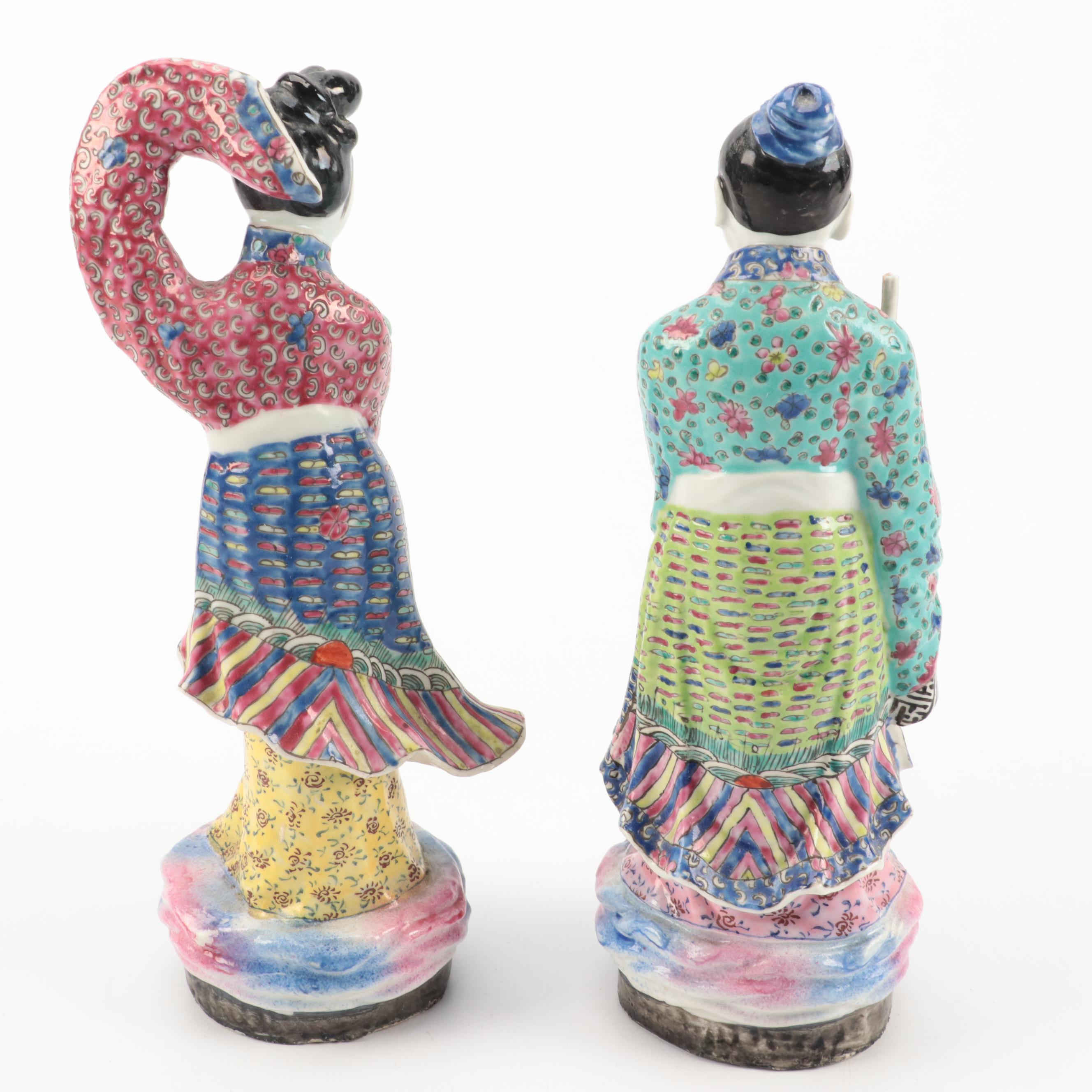 Chinese Porcelain Man and Woman Figurines, Early to Mid 20th Century