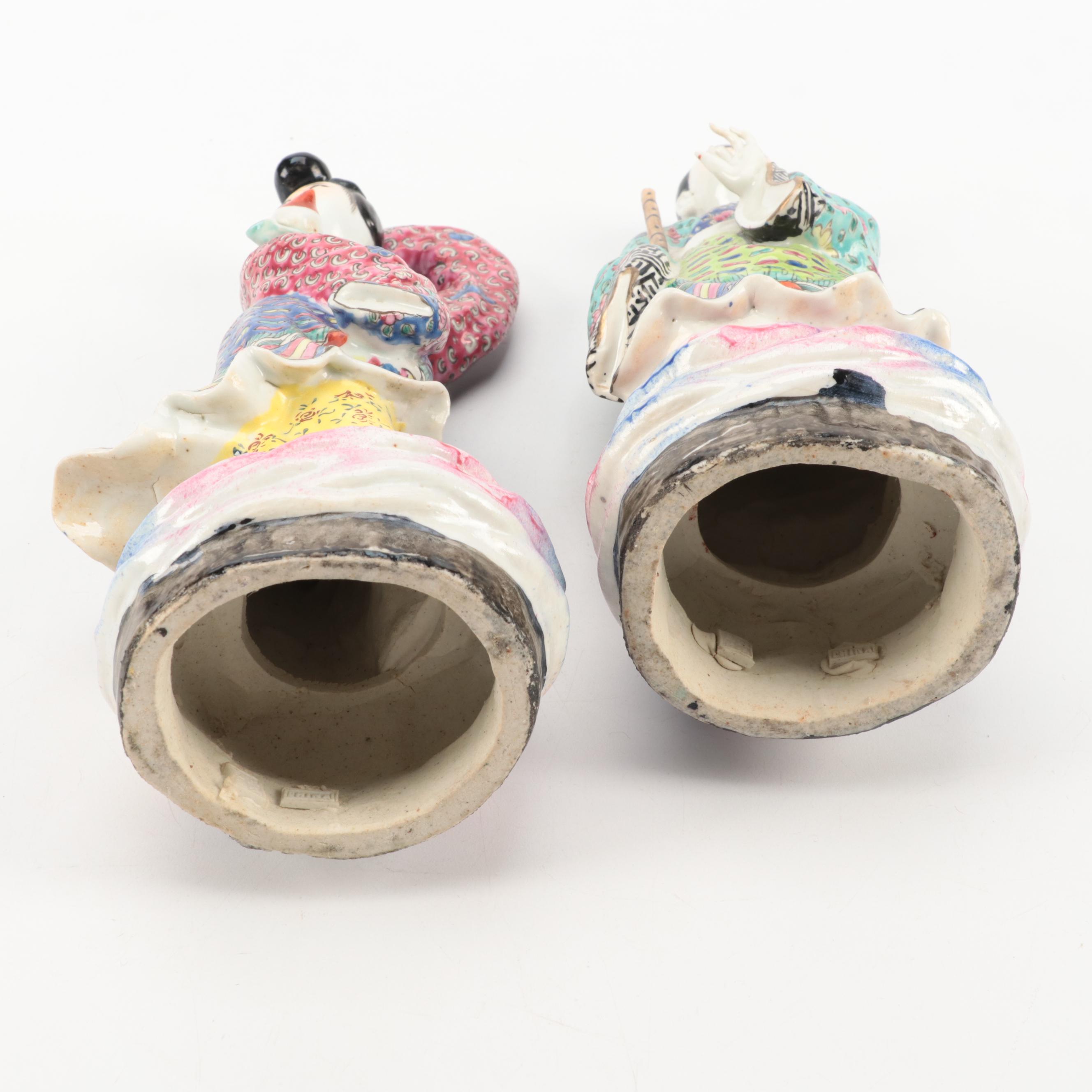 Chinese Porcelain Man and Woman Figurines, Early to Mid 20th Century