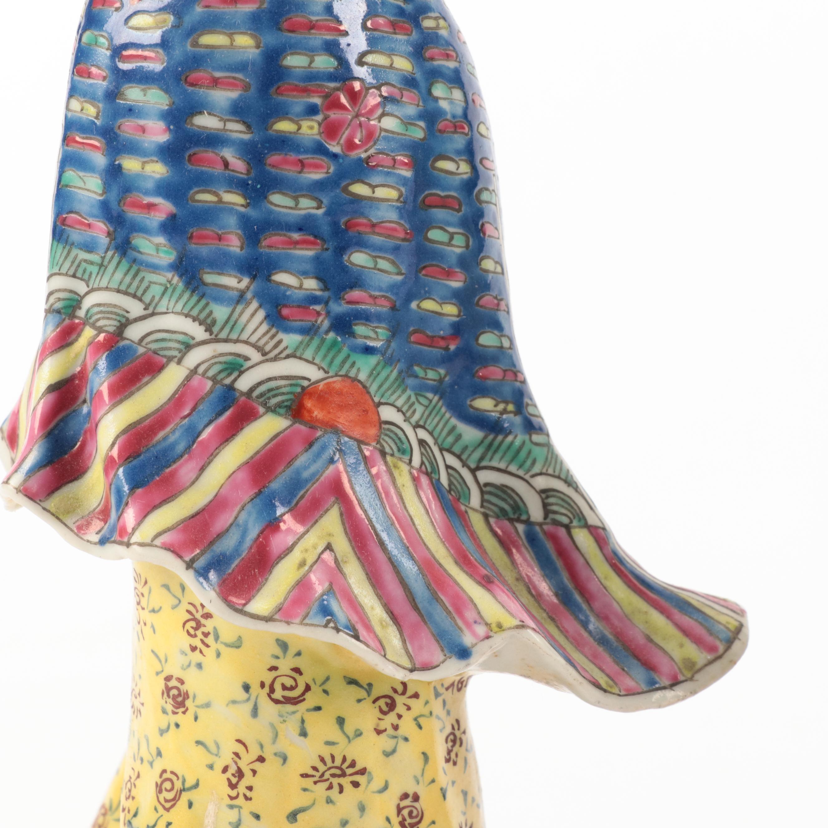 Chinese Porcelain Man and Woman Figurines, Early to Mid 20th Century