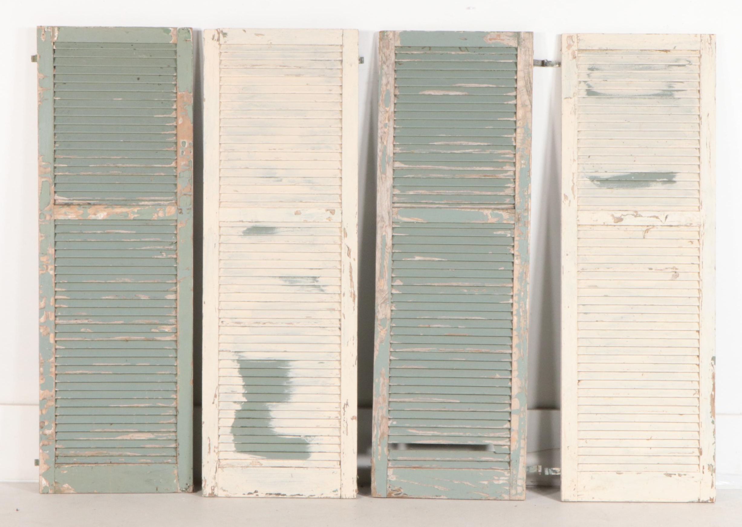 Painted Louvered Wooden Shutters, Vintage