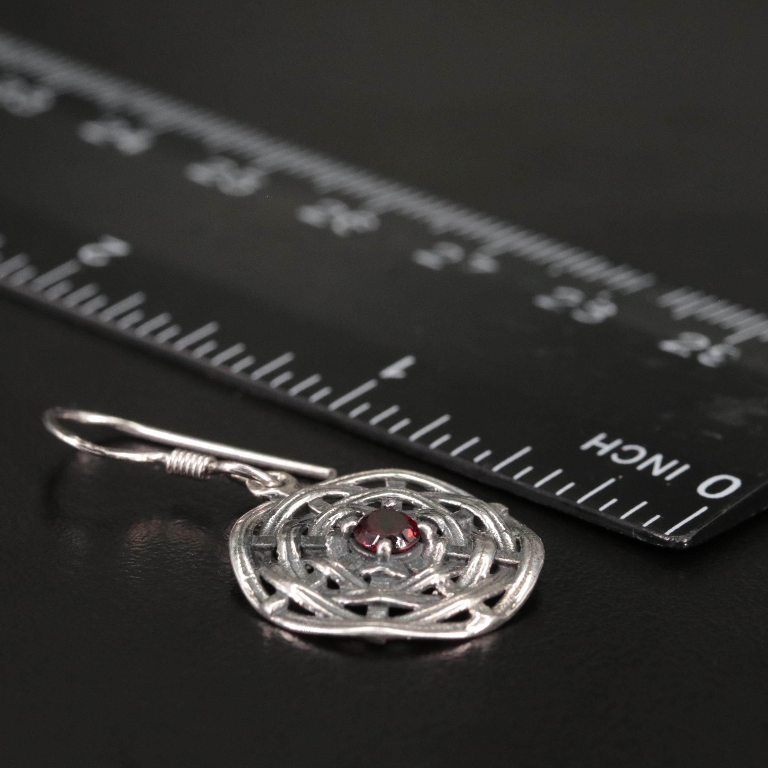 Sterling Garnet Woven Round Drop Earrings