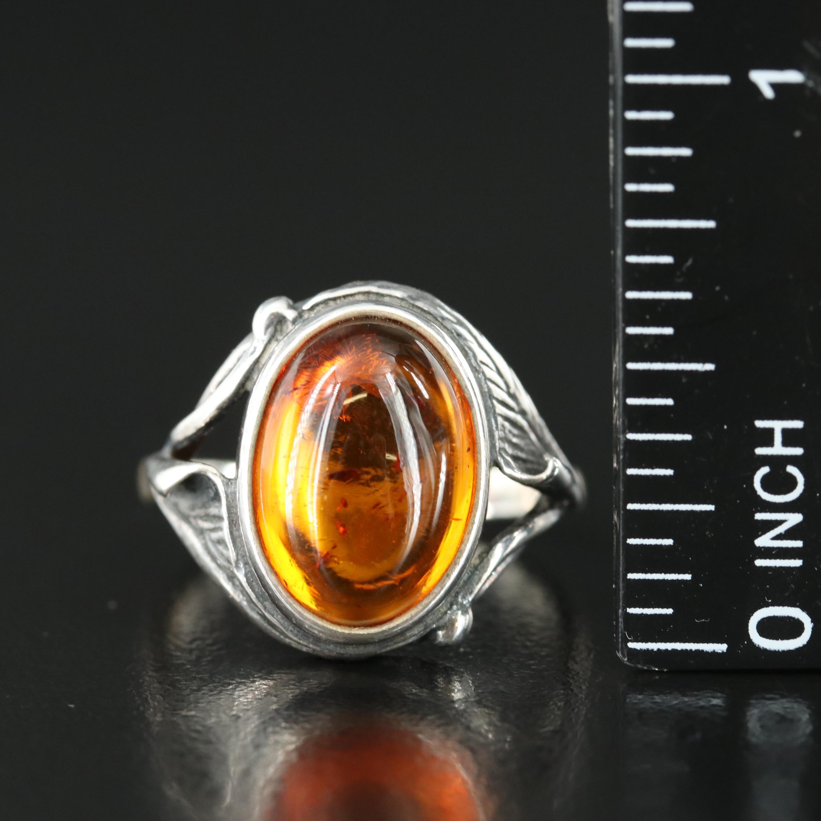 Sterling Amber Ring