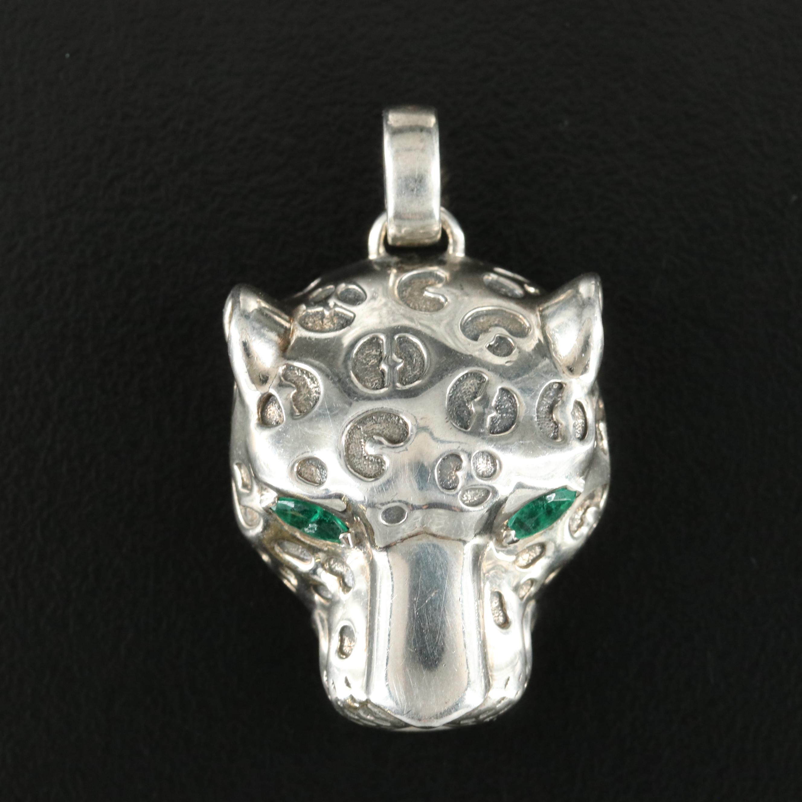 EFFY Sterling Panther Head Pendant with Emerald Eyes
