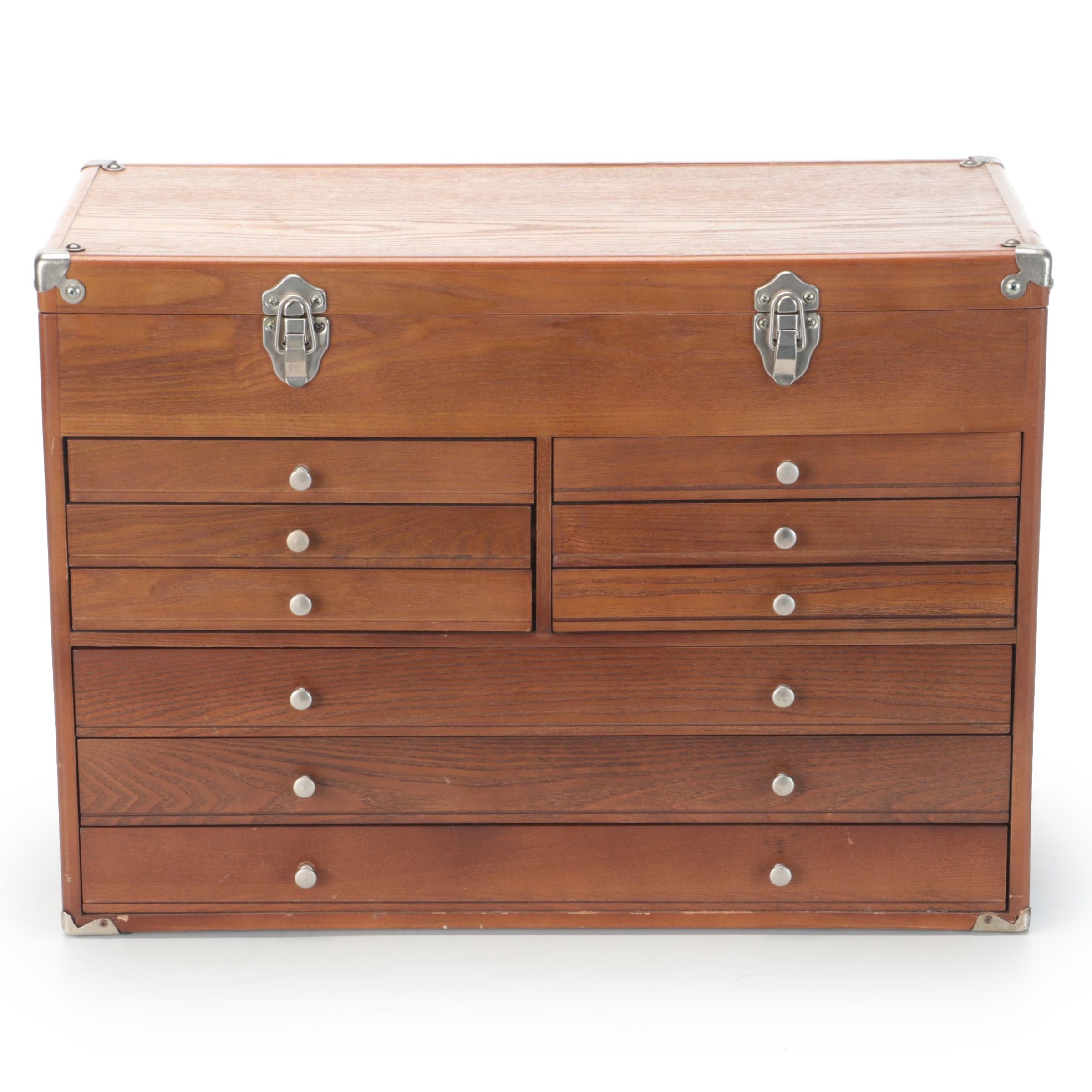 Oak Finish Wood Machinists Tool Box, Late 20th Century