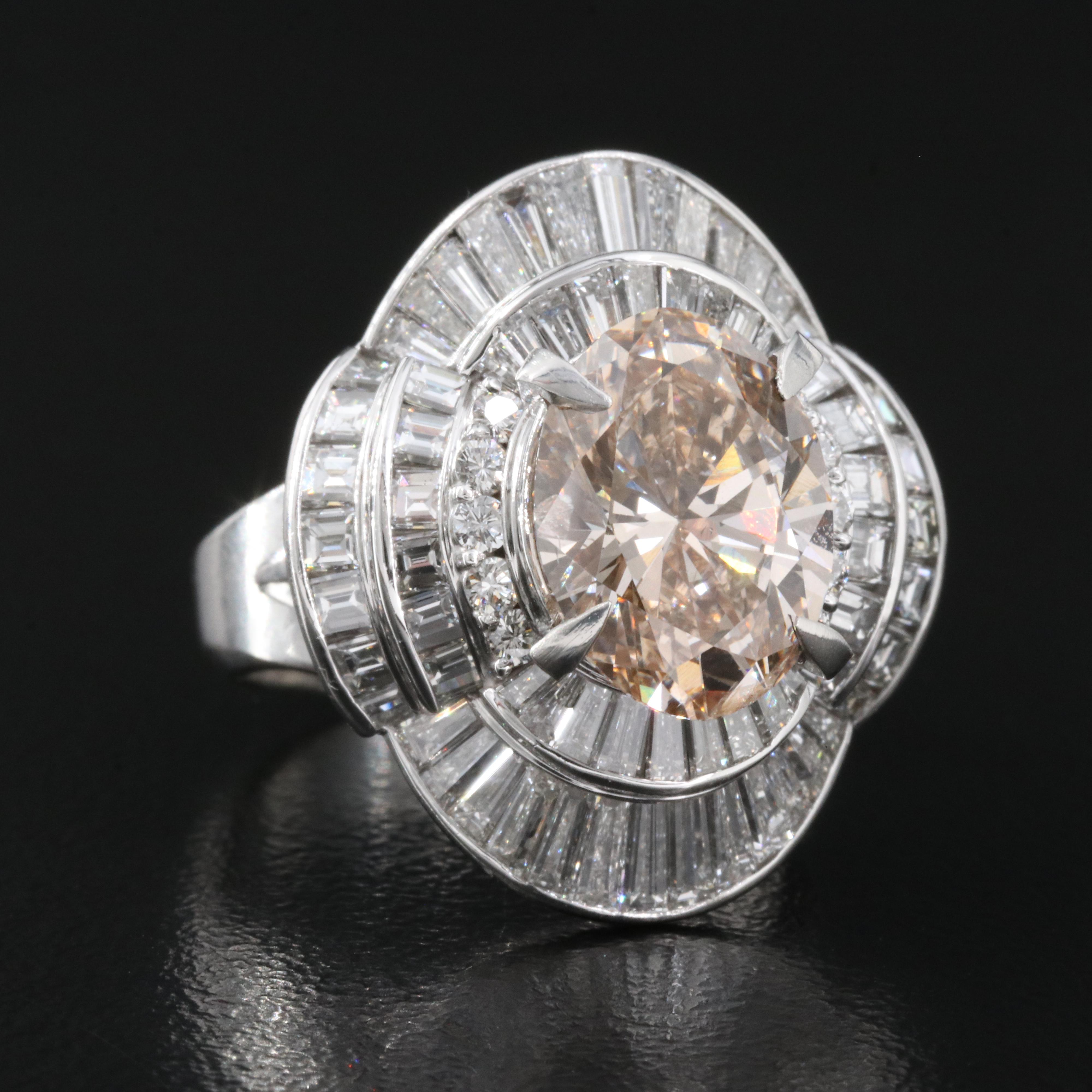 1950s Platinum 5.39 CTW Diamond Tiered Ring with Fancy Brownish Orange Center