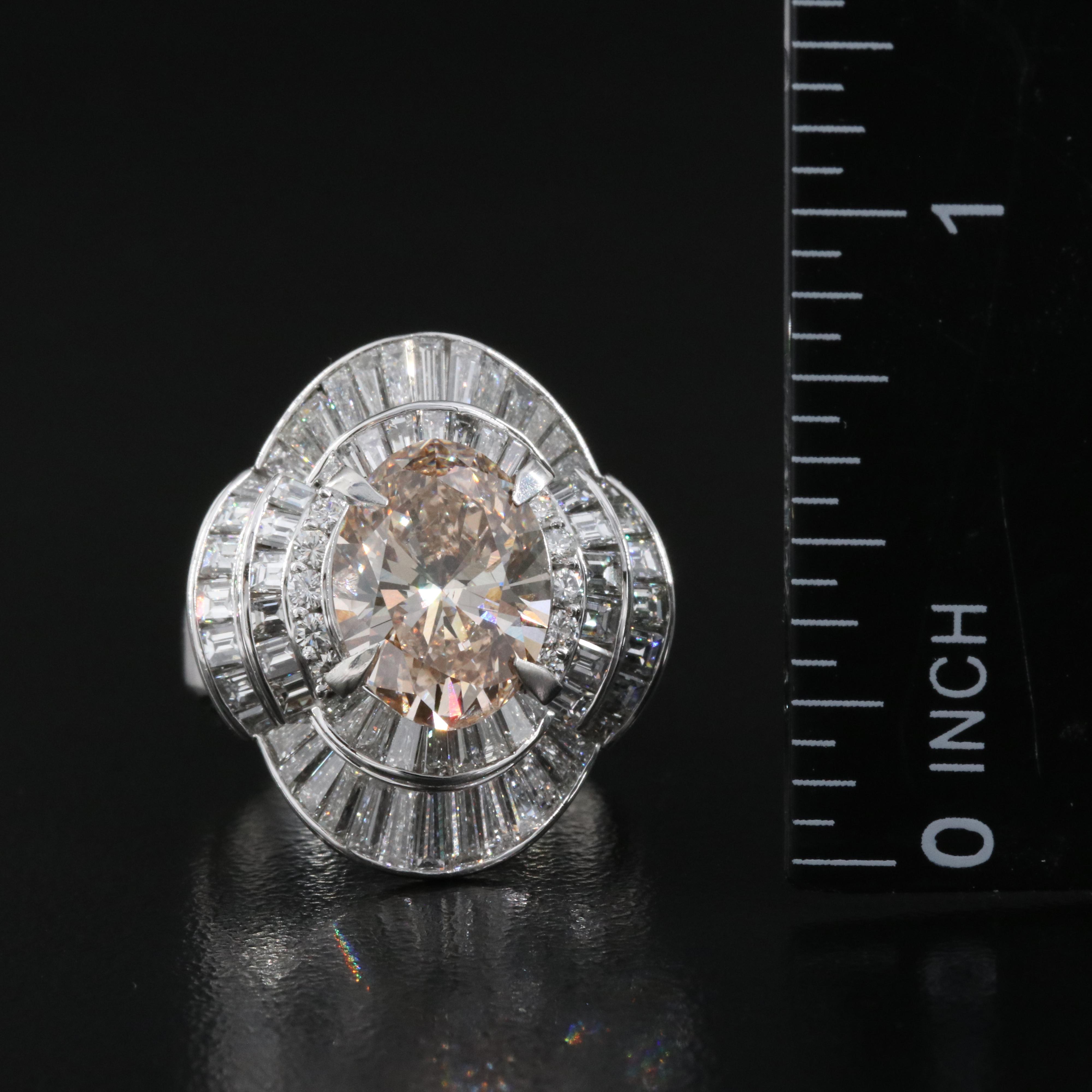 1950s Platinum 5.39 CTW Diamond Tiered Ring with Fancy Brownish Orange Center