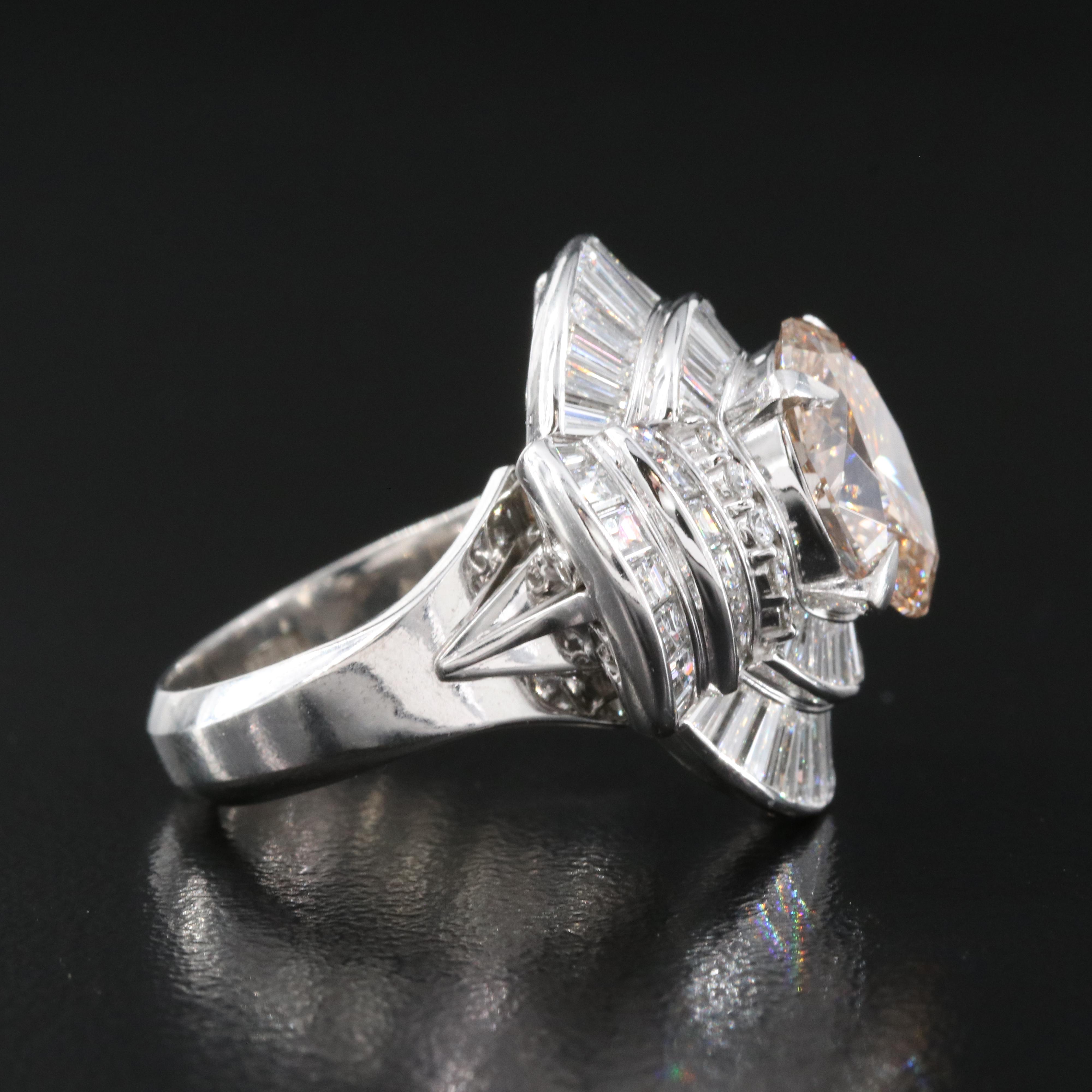 1950s Platinum 5.39 CTW Diamond Tiered Ring with Fancy Brownish Orange Center