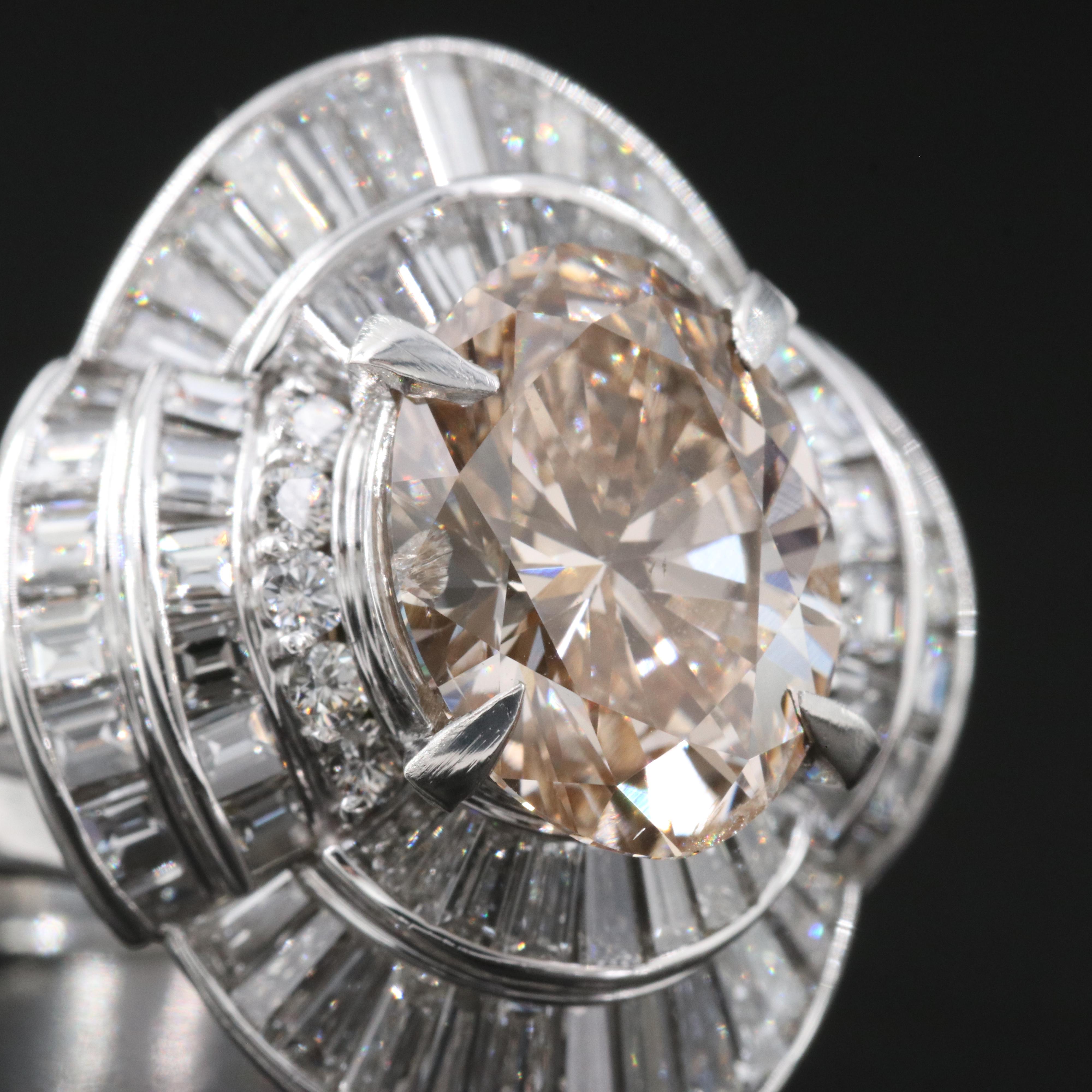 1950s Platinum 5.39 CTW Diamond Tiered Ring with Fancy Brownish Orange Center