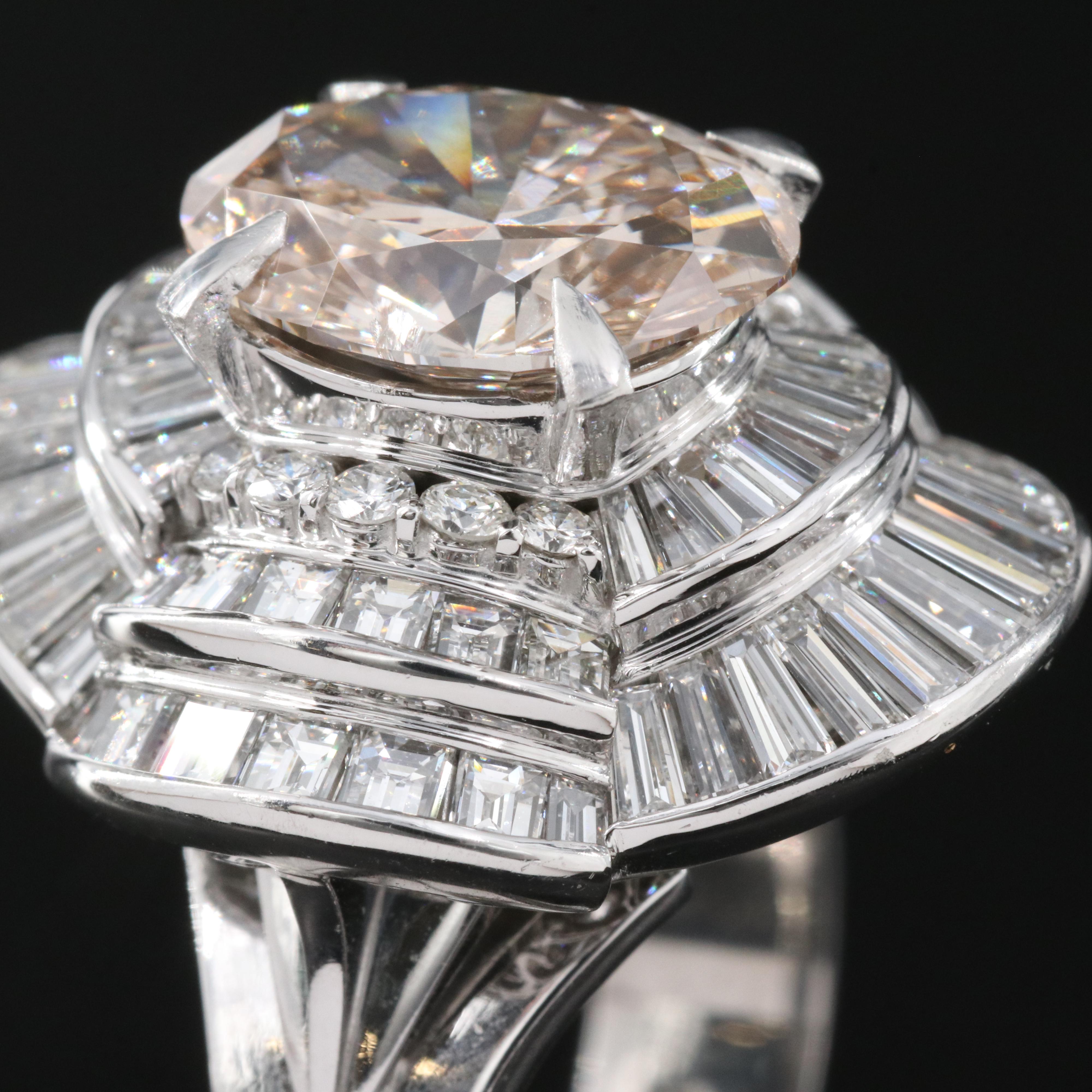 1950s Platinum 5.39 CTW Diamond Tiered Ring with Fancy Brownish Orange Center
