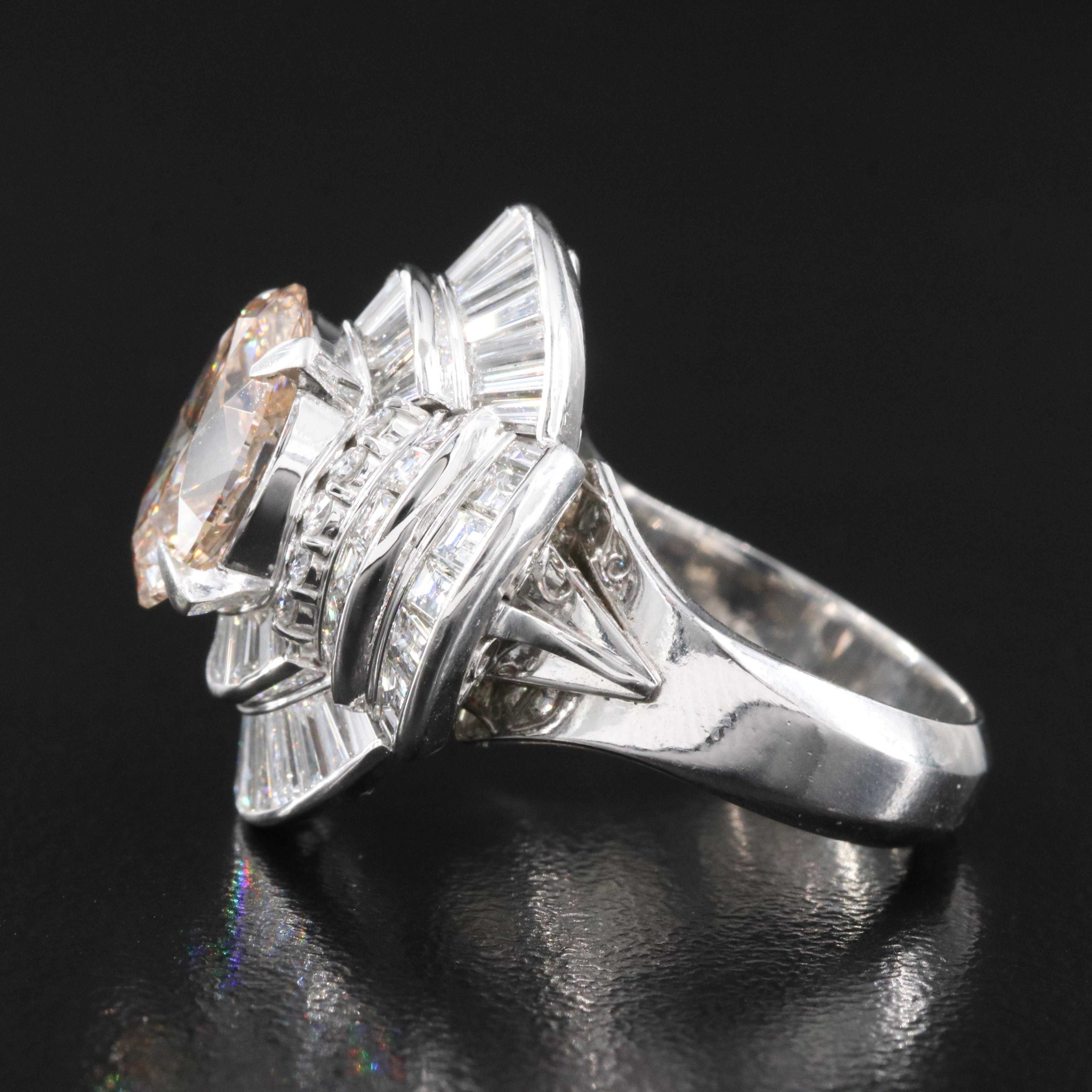 1950s Platinum 5.39 CTW Diamond Tiered Ring with Fancy Brownish Orange Center