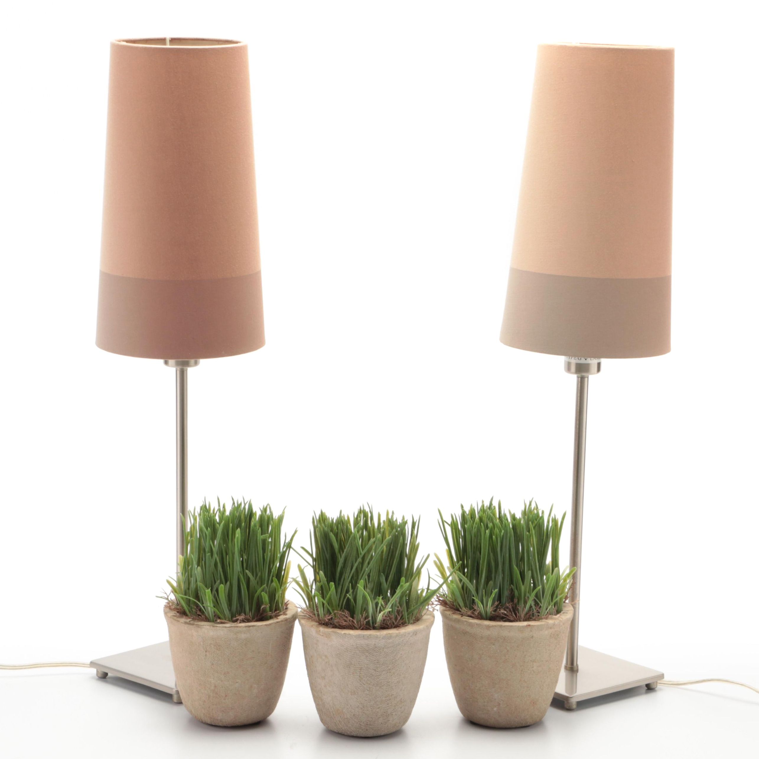 Ikea Januari Metal Table Lamps With Potted Faux Grasses