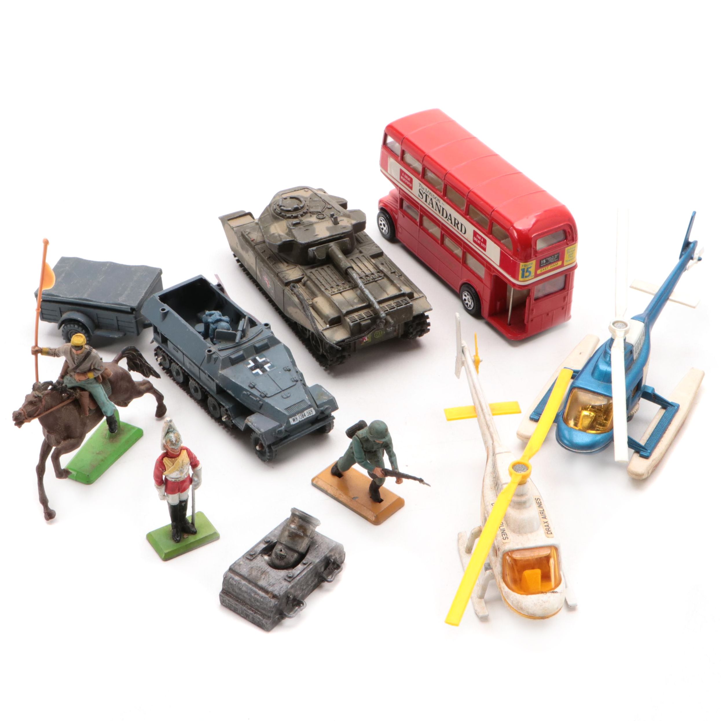 Corgi Metal Diecast Tanks and Double-Decker Bus with Other Metal Toys