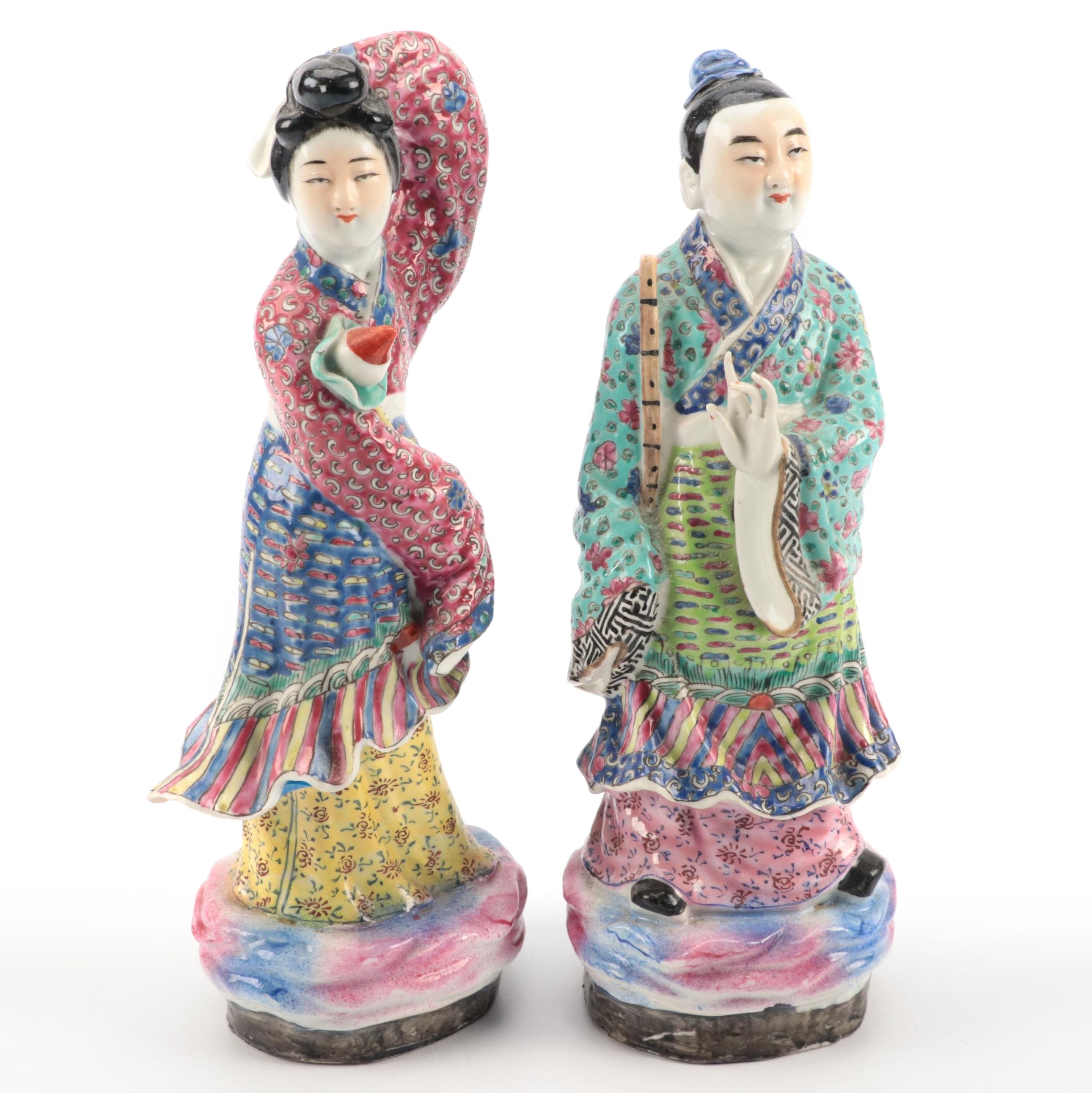 Chinese Porcelain Man and Woman Figurines, Early to Mid 20th Century