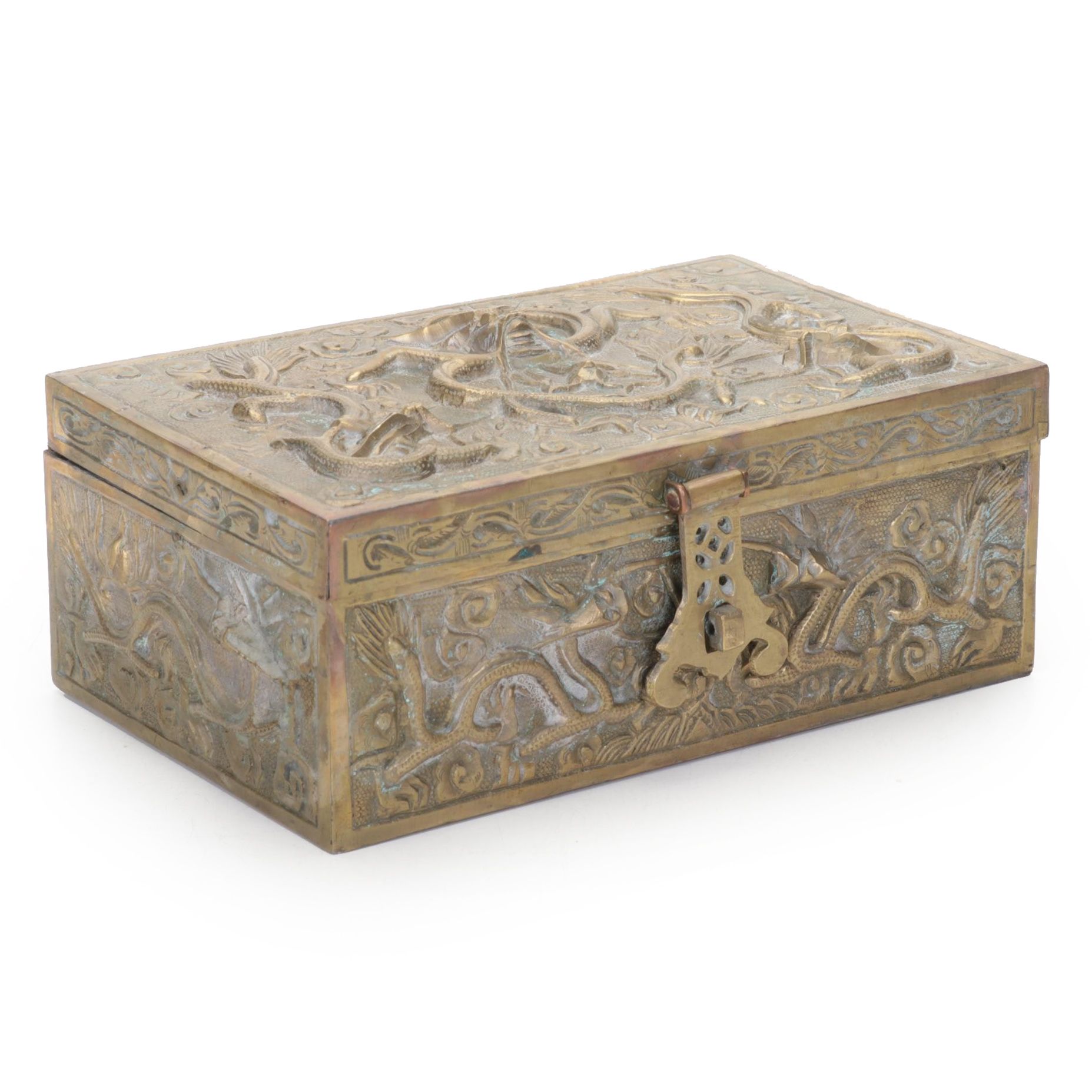 Chinese Brass and Wood Dragon Box