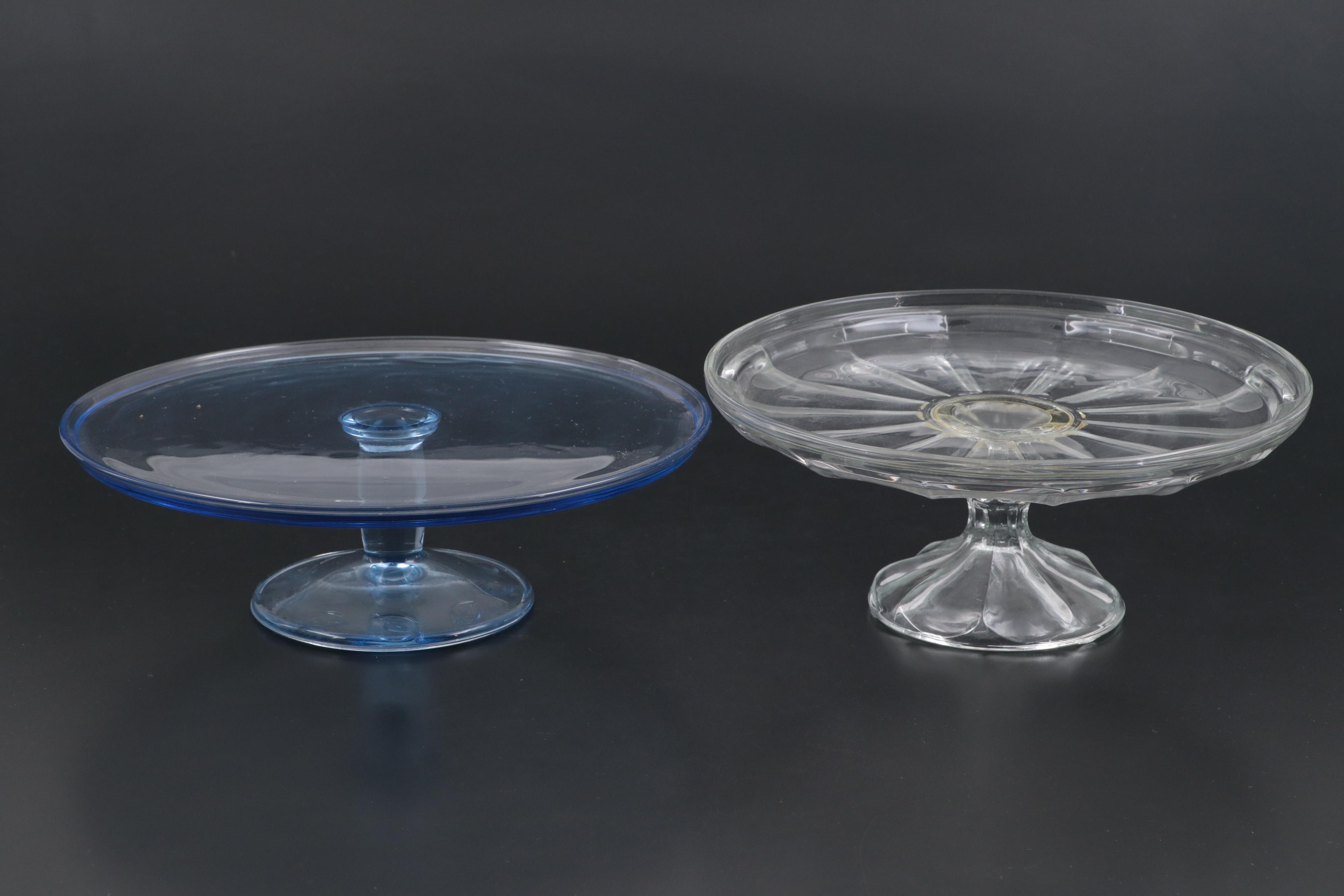 Pressed Glass and Sterling Silver Cake Plates, 20th Century