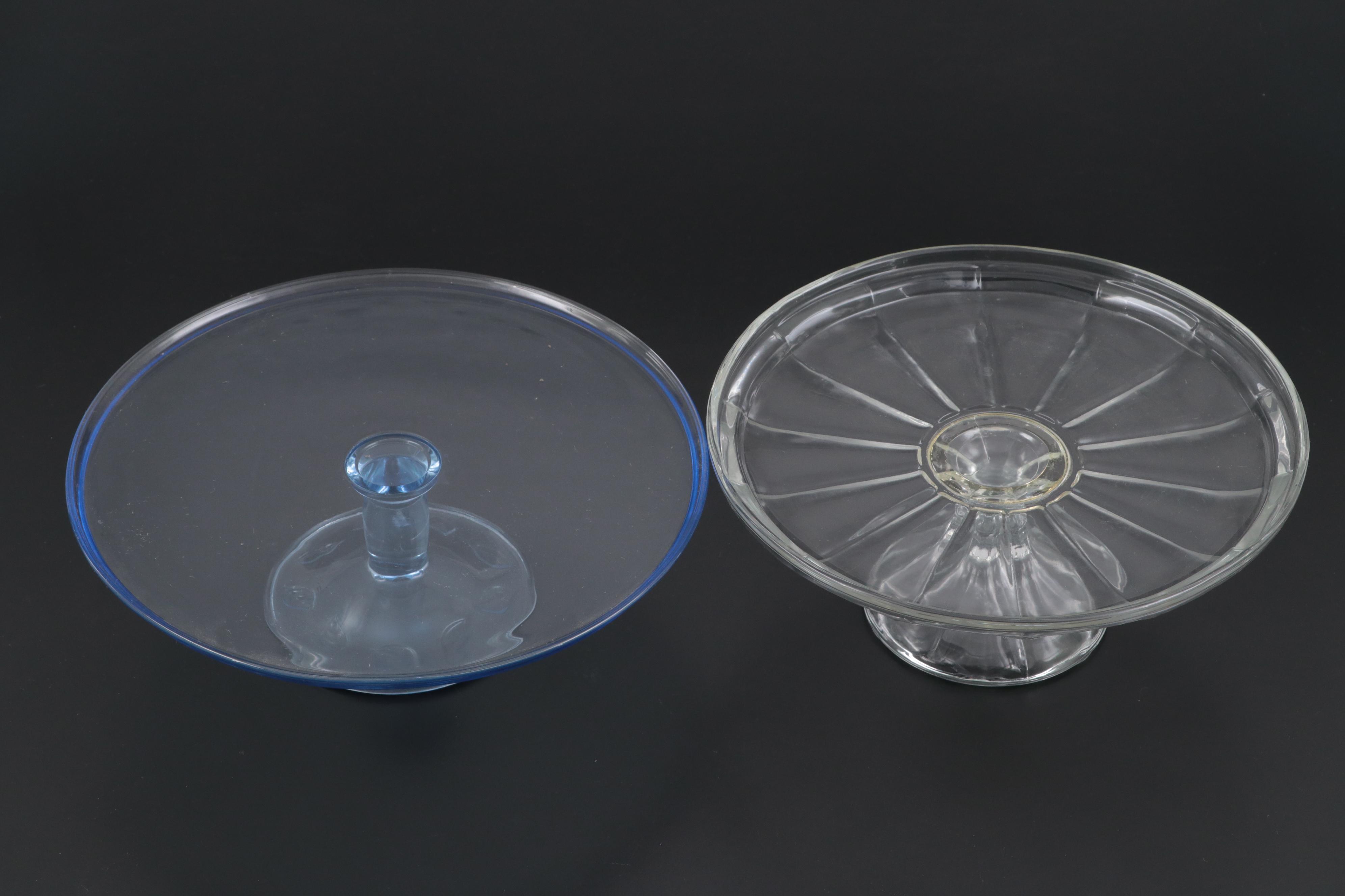 Pressed Glass and Sterling Silver Cake Plates, 20th Century