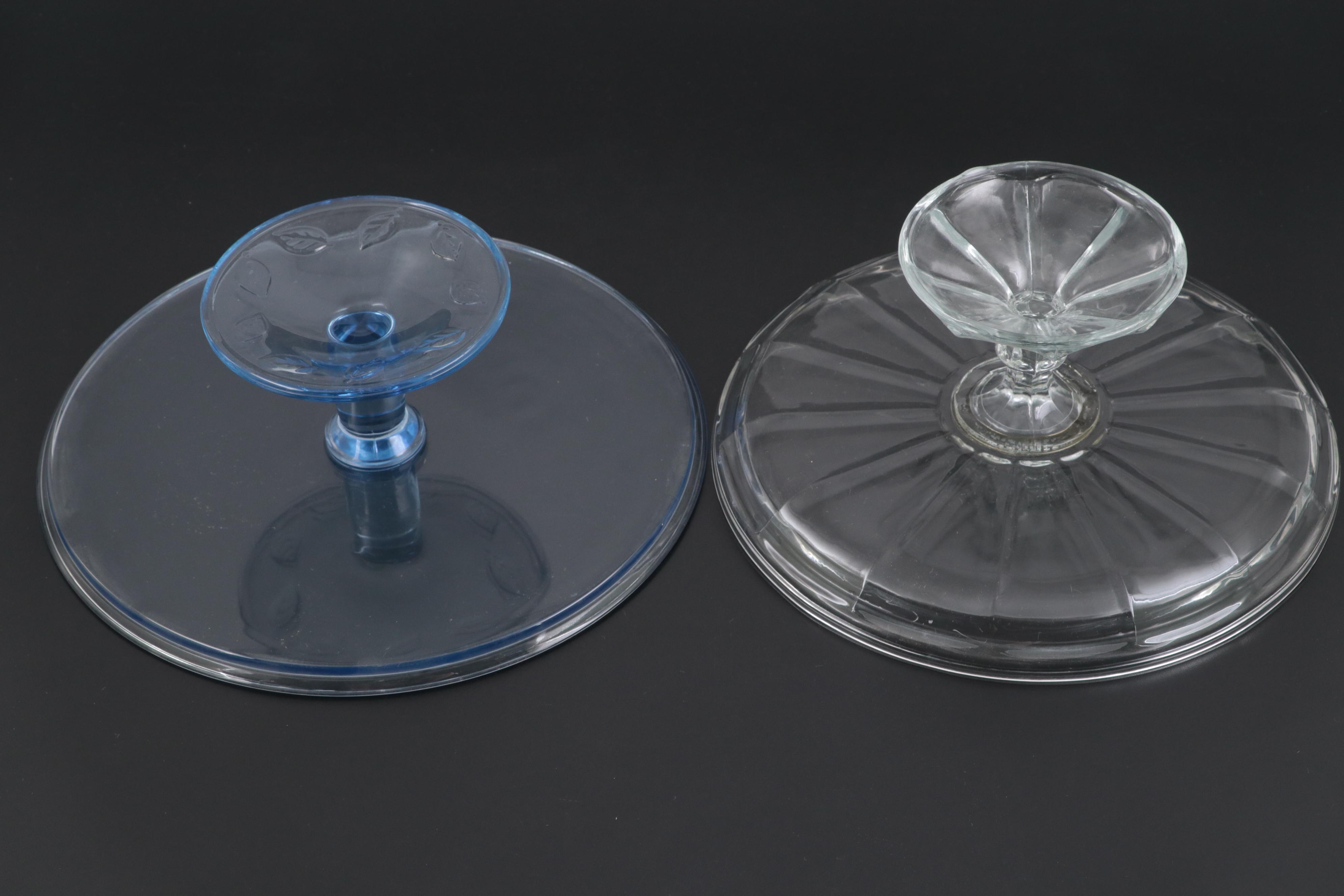 Pressed Glass and Sterling Silver Cake Plates, 20th Century
