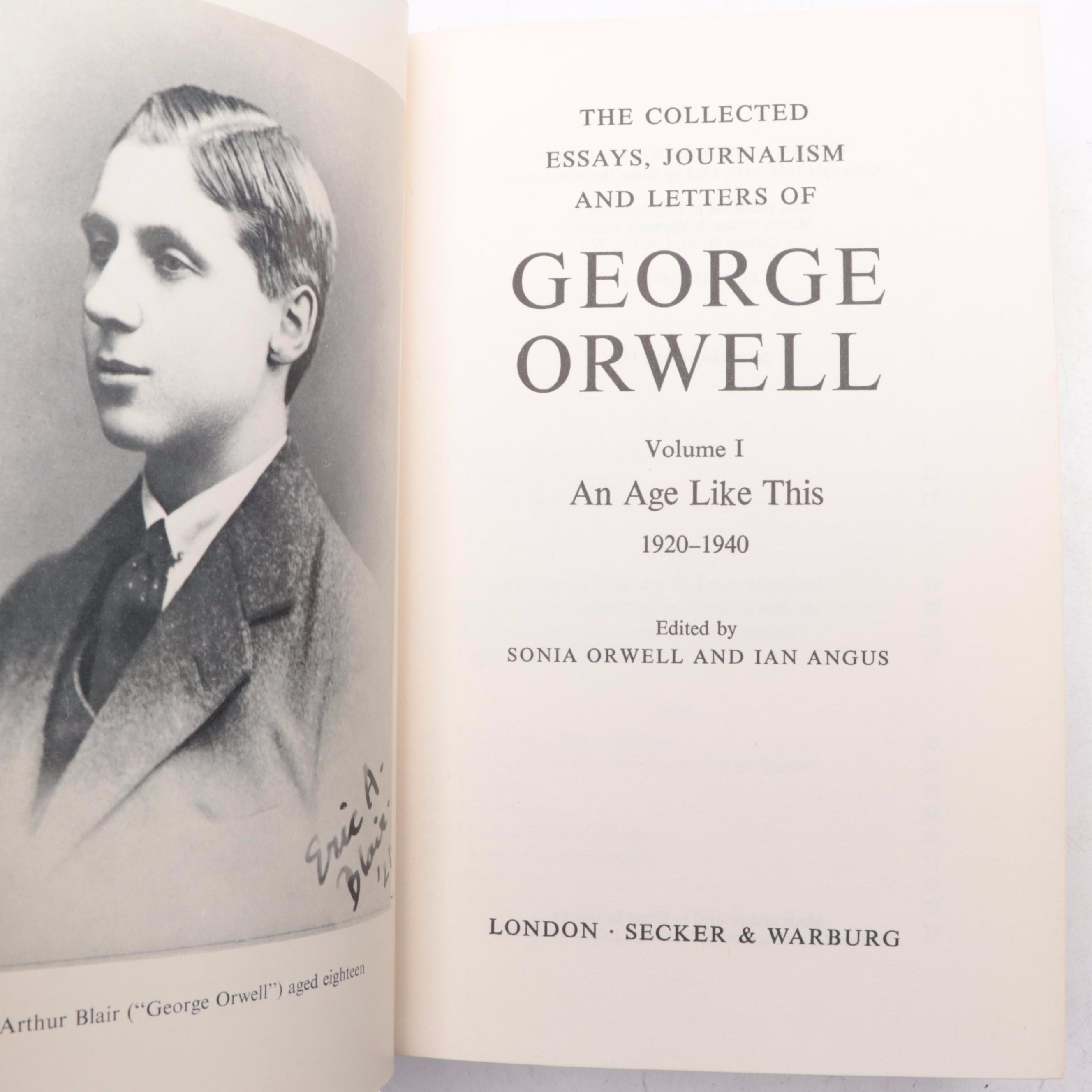 "George Orwell" Partial Volume Set Edited by Sonia Orwell, 1969