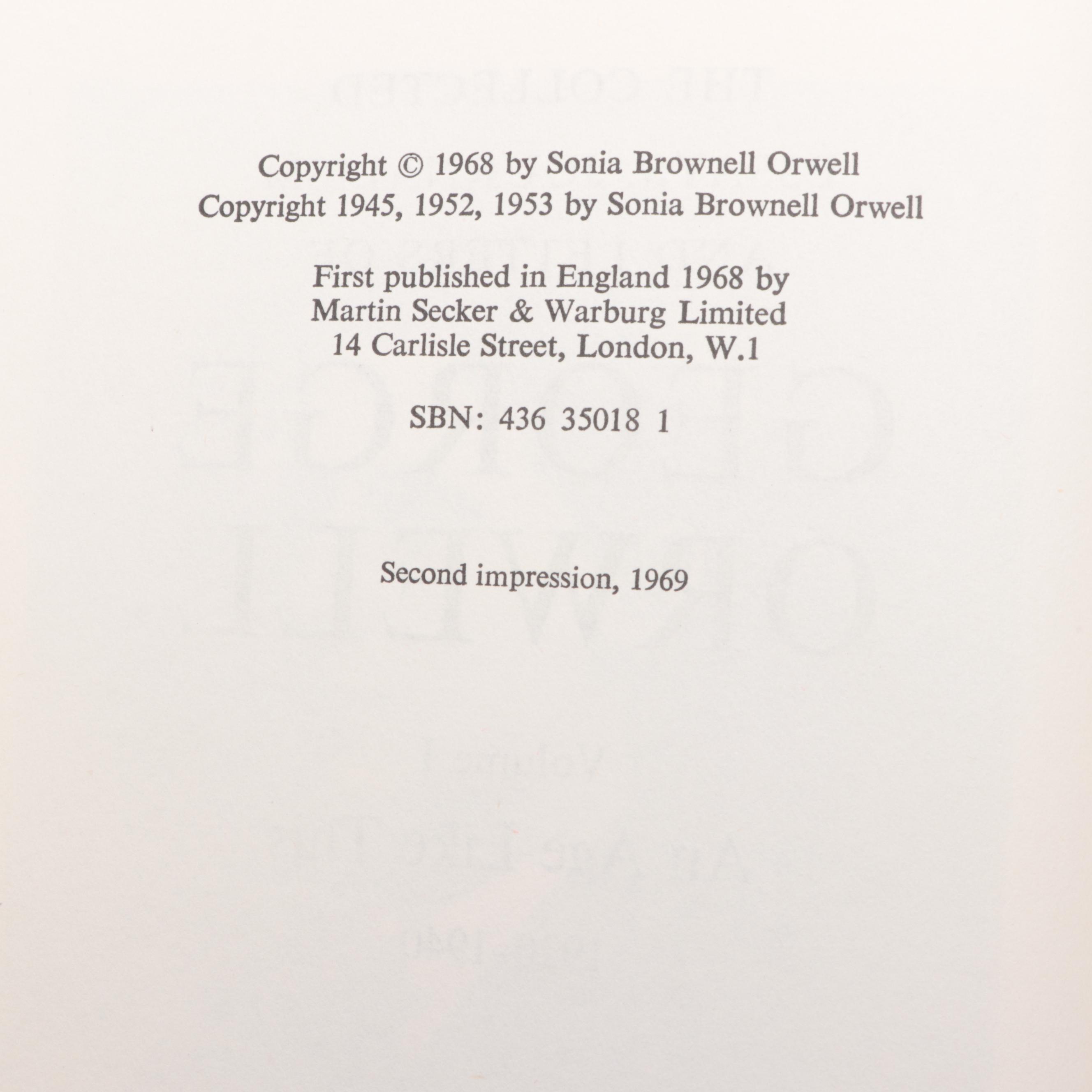 "George Orwell" Partial Volume Set Edited by Sonia Orwell, 1969
