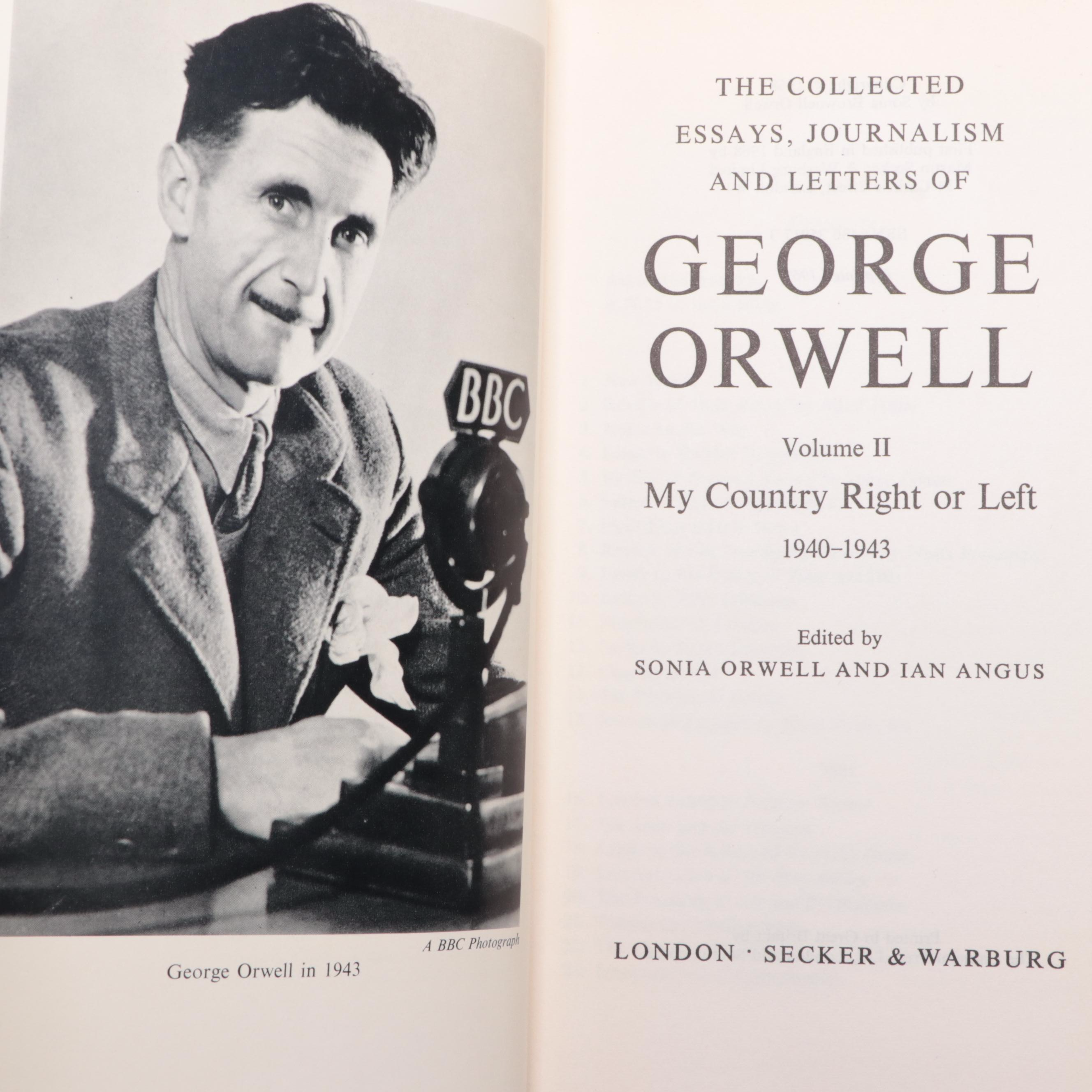 "George Orwell" Partial Volume Set Edited by Sonia Orwell, 1969