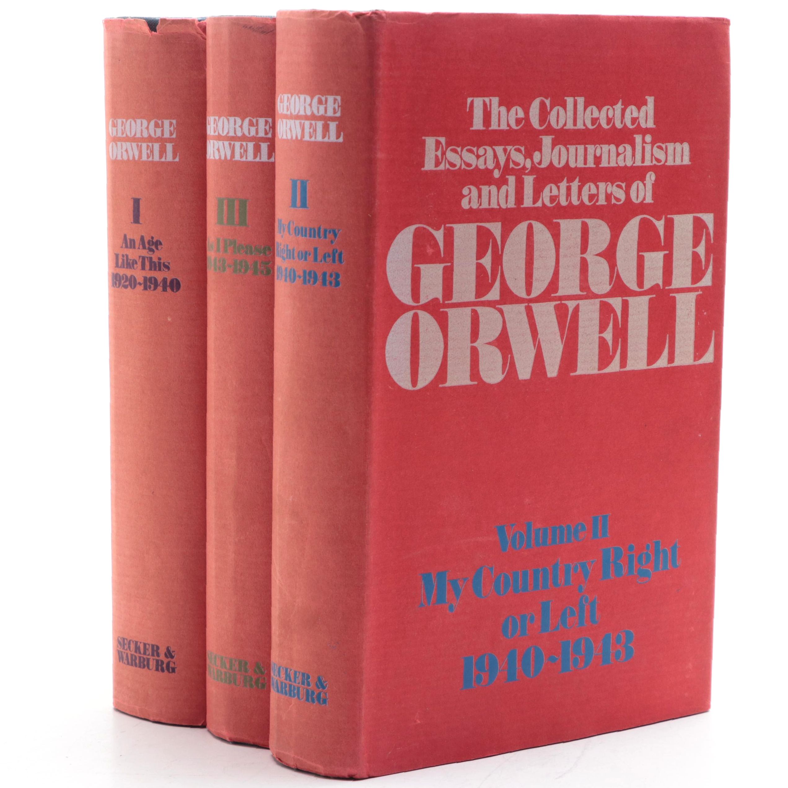 "George Orwell" Partial Volume Set Edited by Sonia Orwell, 1969
