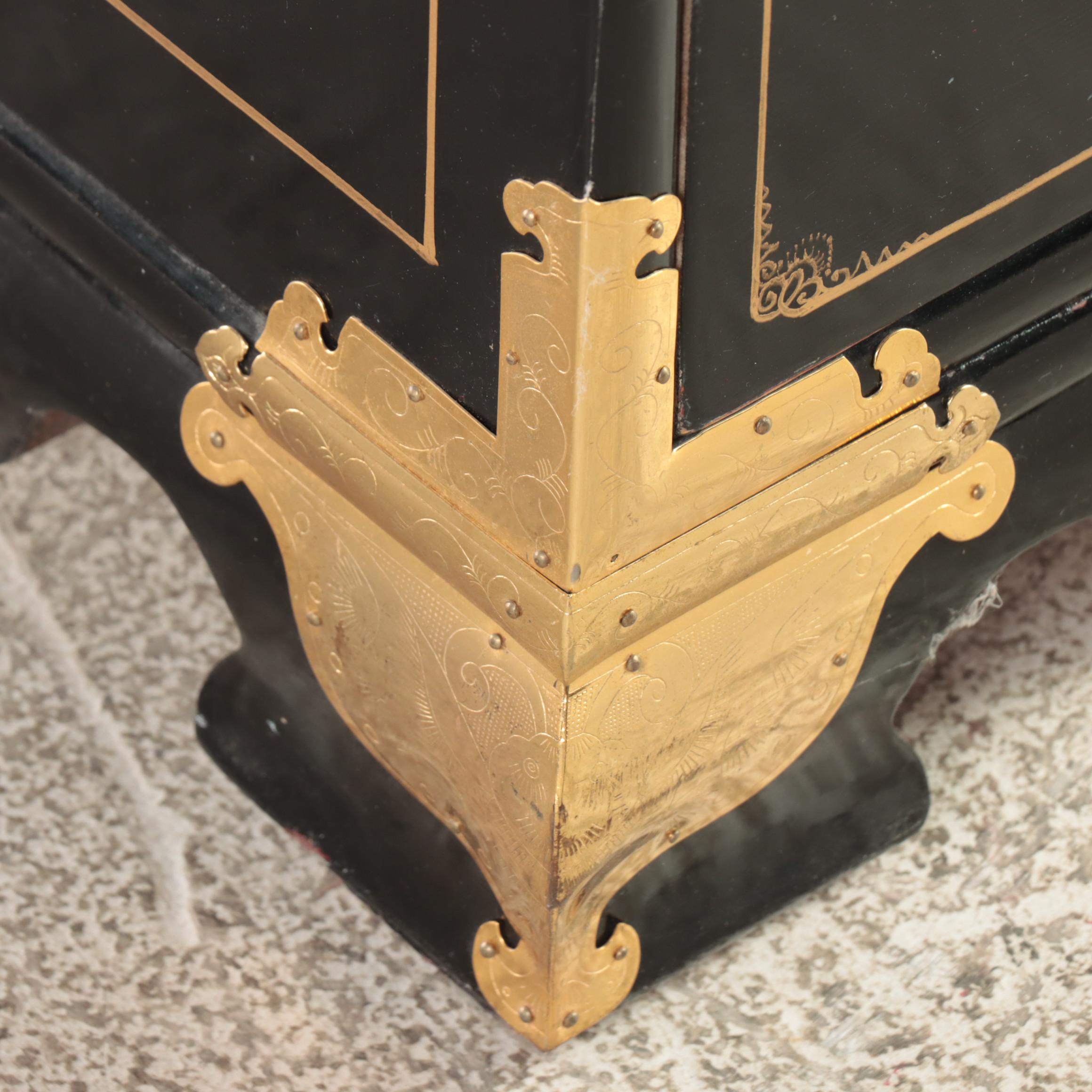 Chinese Black Lacquer Chest of Drawers with Butterfly Shape Pulls