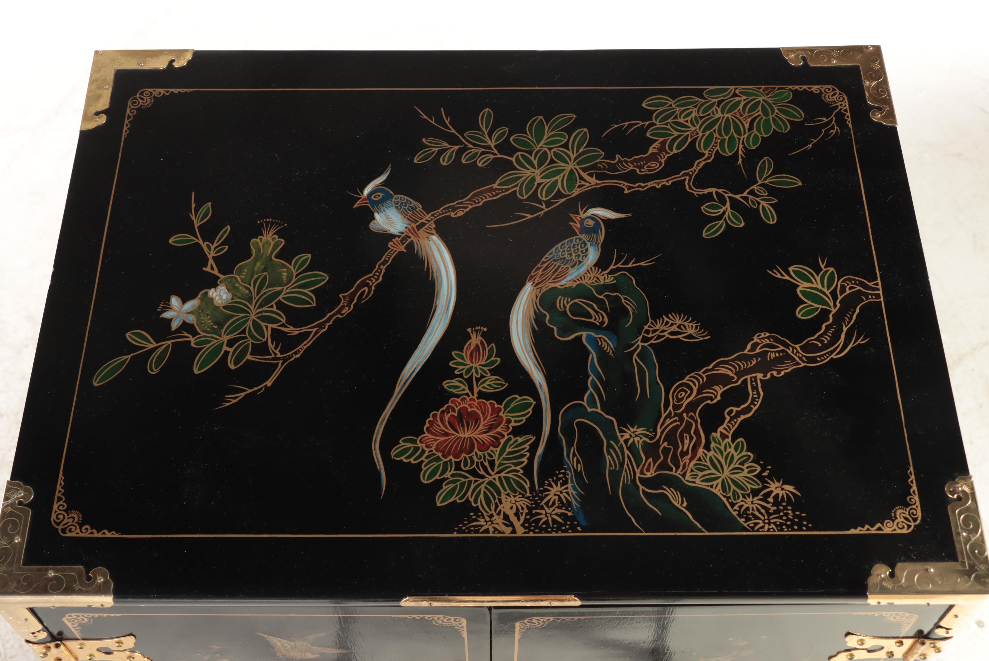 Chinese Black Lacquer Chest of Drawers with Butterfly Shape Pulls